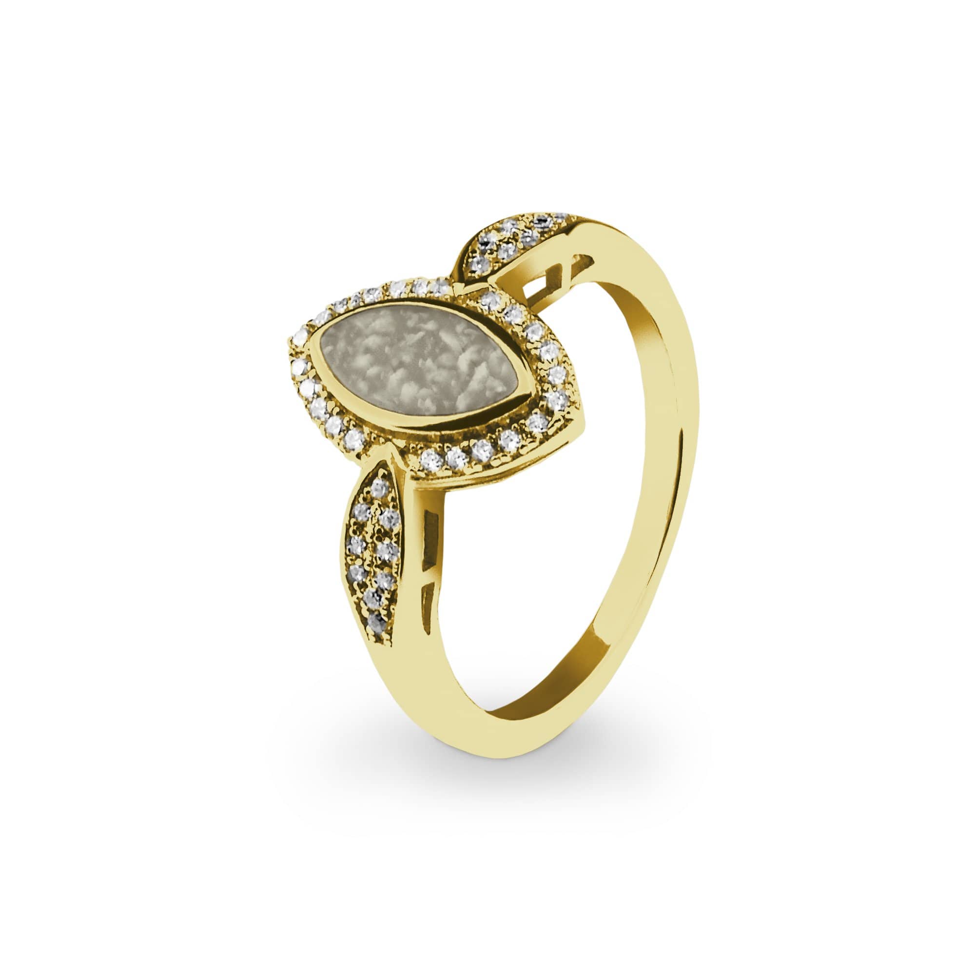 EverWith Ladies Marquise Memorial Ashes Ring with Fine Crystals - 9k Yellow Gold - Transparent