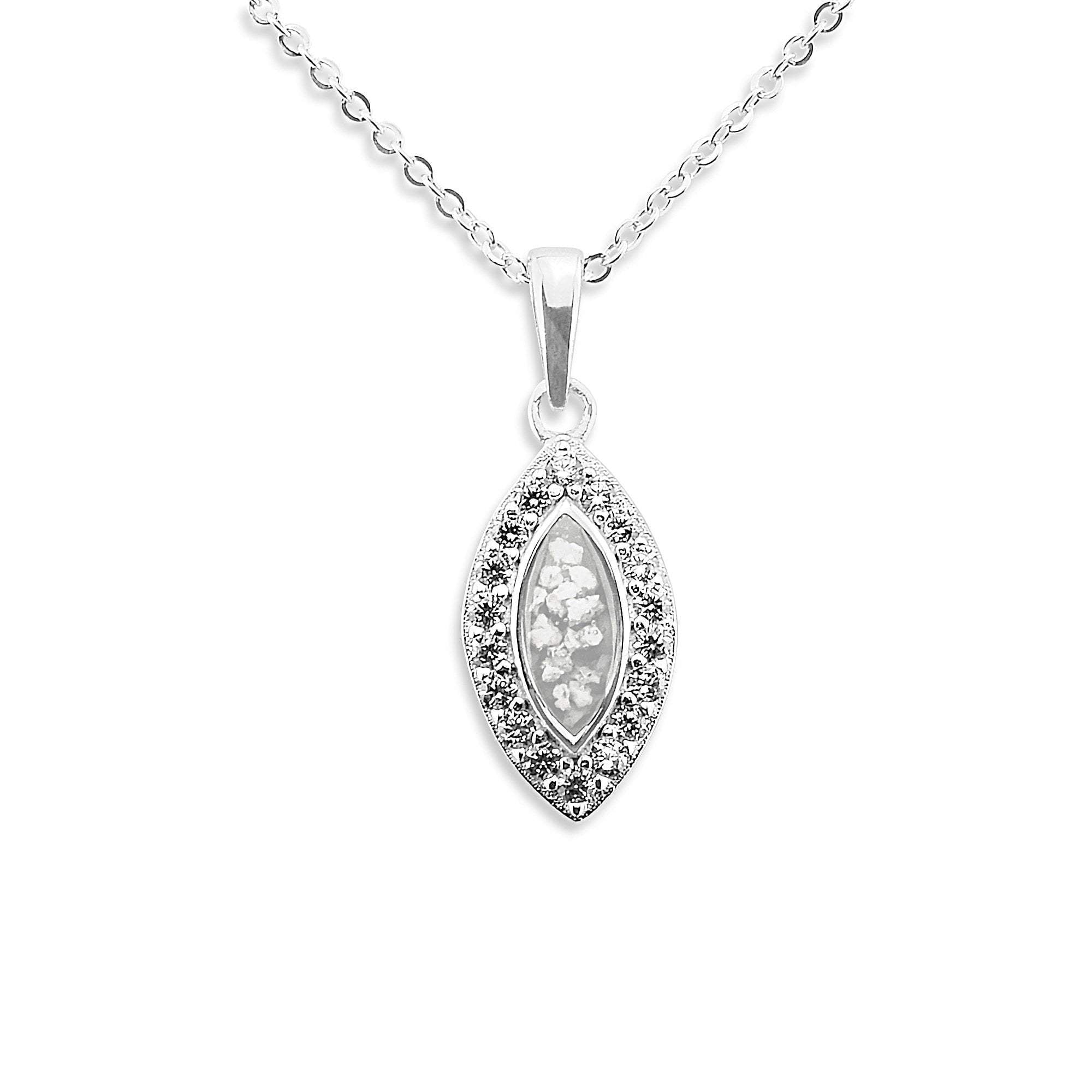 EverWith Ladies Marquise Memorial Ashes Pendant with Fine Crystals - Sterling Silver - White