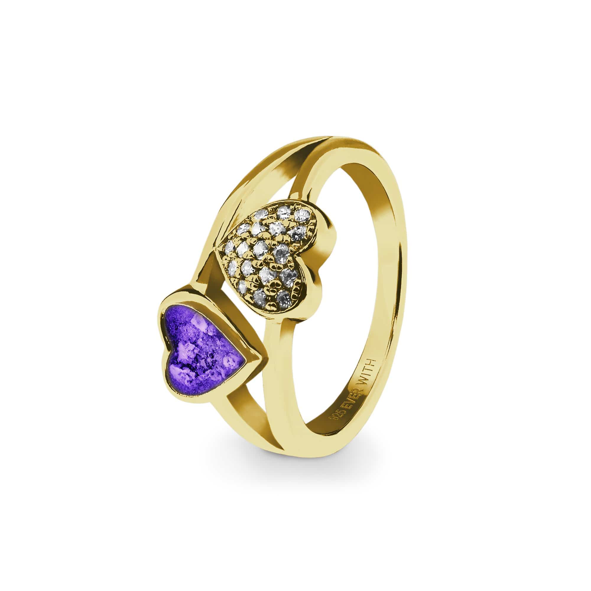 EverWith Ladies Cherish Memorial Ashes Ring with Fine Crystals - 9k Yellow Gold - Purple