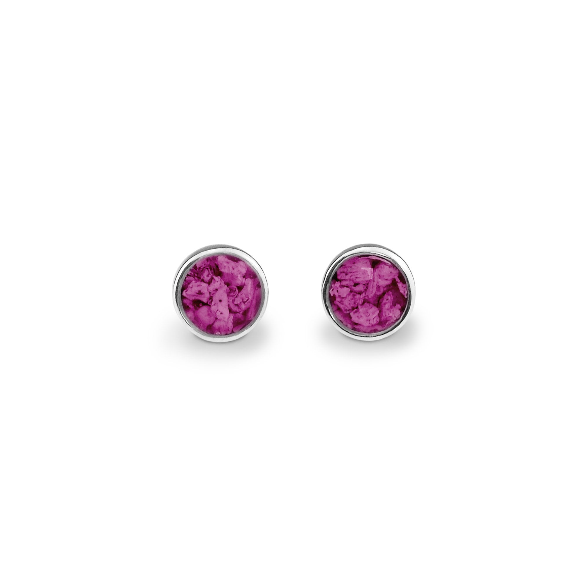 EverWith Ladies Classic Round Memorial Ashes Earrings - Sterling Silver - Violet