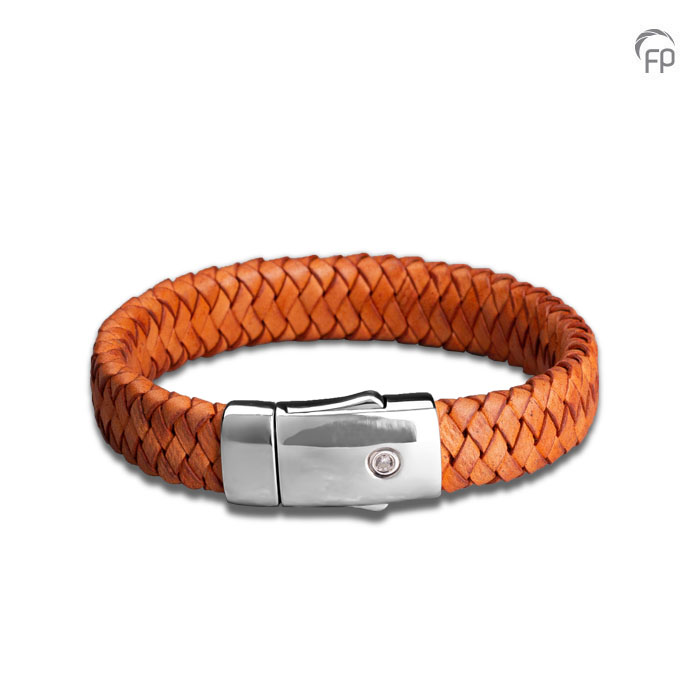 FPU601XL Embrace Bracelet braided Leather - XL - Red orange & silver colour