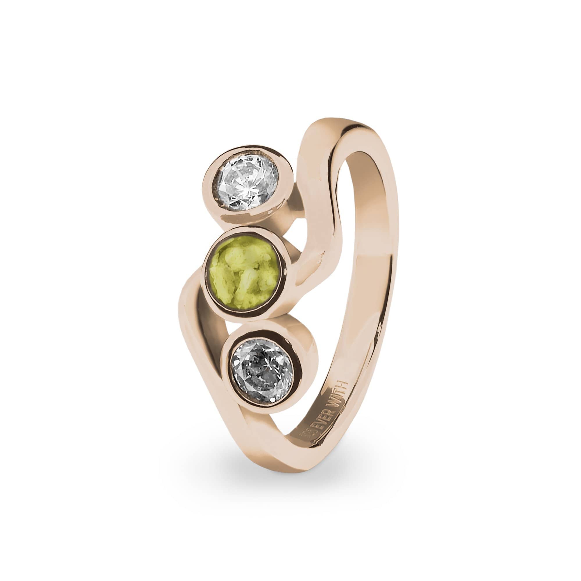 EverWith Ladies Three Of Us Memorial Ashes Ring with Fine Crystals - 9k Rose Gold - Yellow