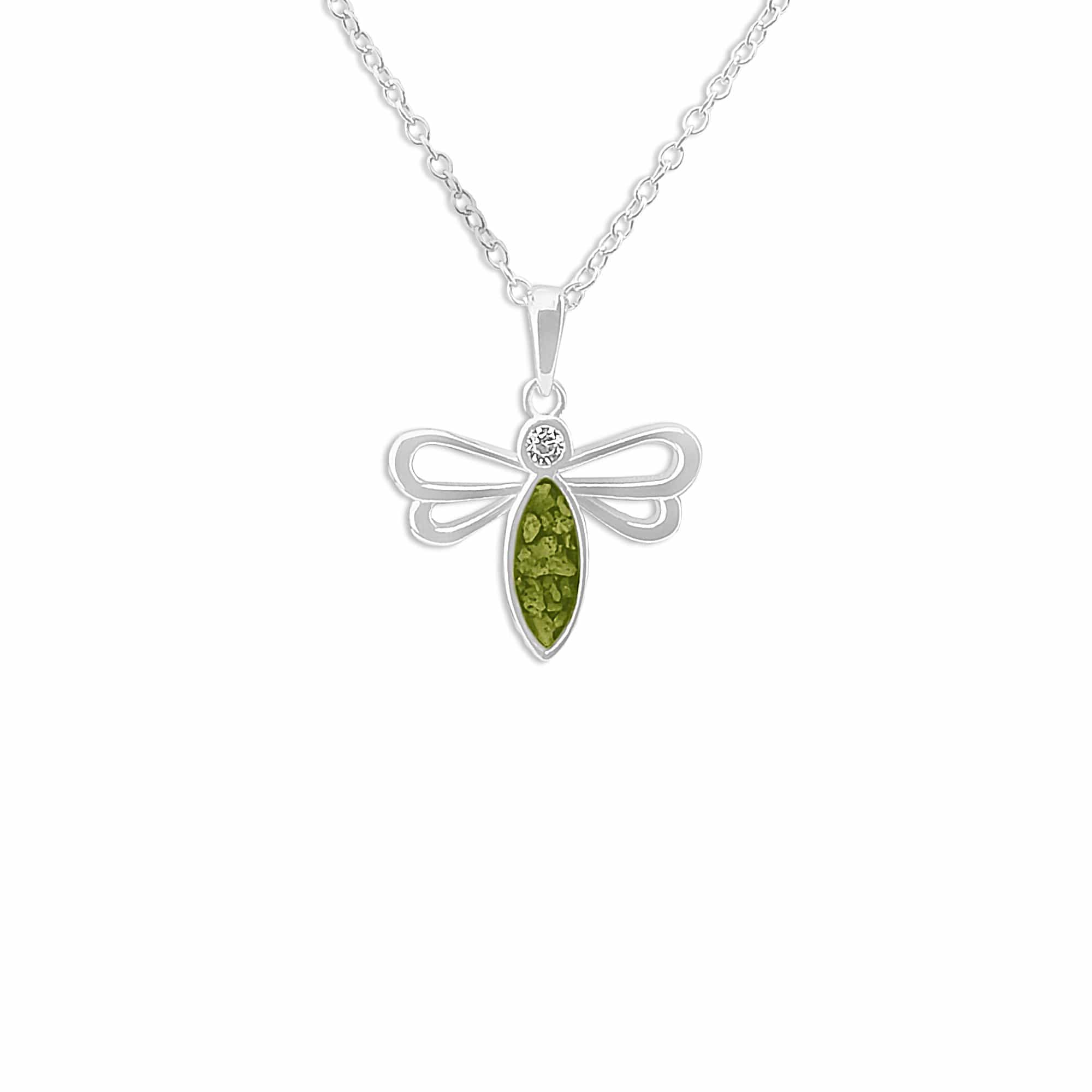 EverWith Ladies Bee Memorial Ashes Pendant with Fine Crystal - Sterling Silver - Green