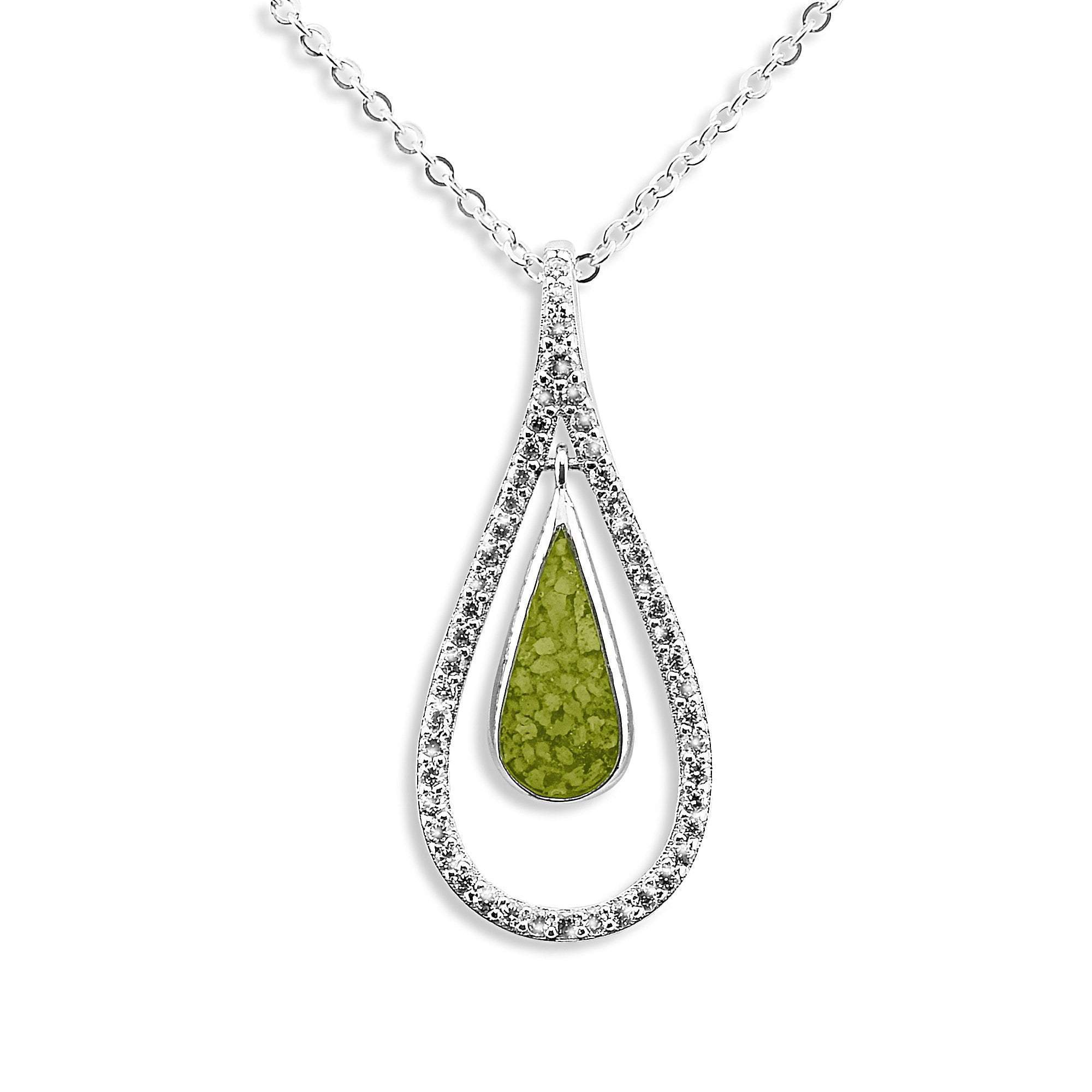 EverWith Ladies Teardrop Memorial Ashes Pendant - Sterling Silver - Green