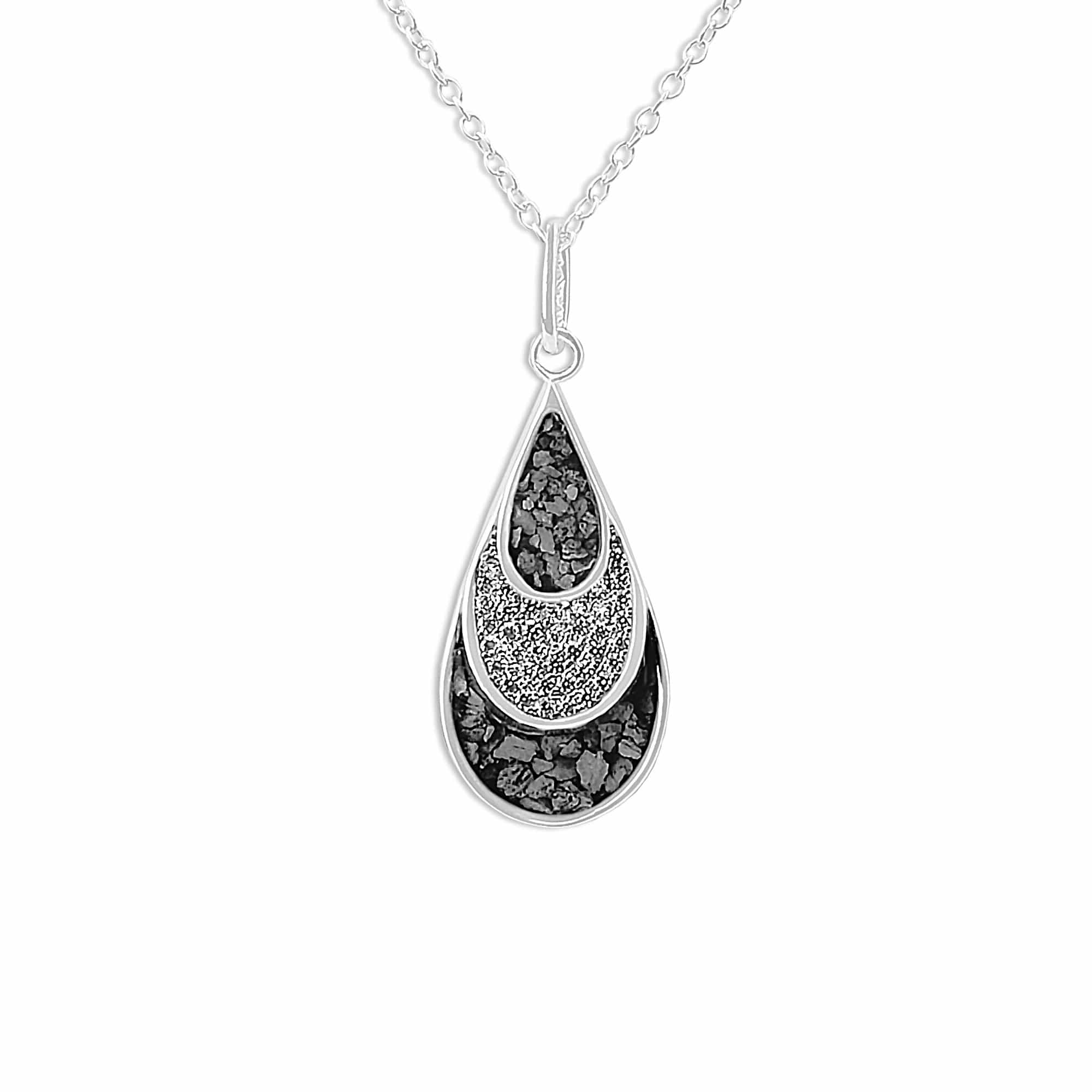 EverWith Ladies Layered Teardrop Memorial Ashes Pendant with Fine Crystals - Sterling Silver - Black