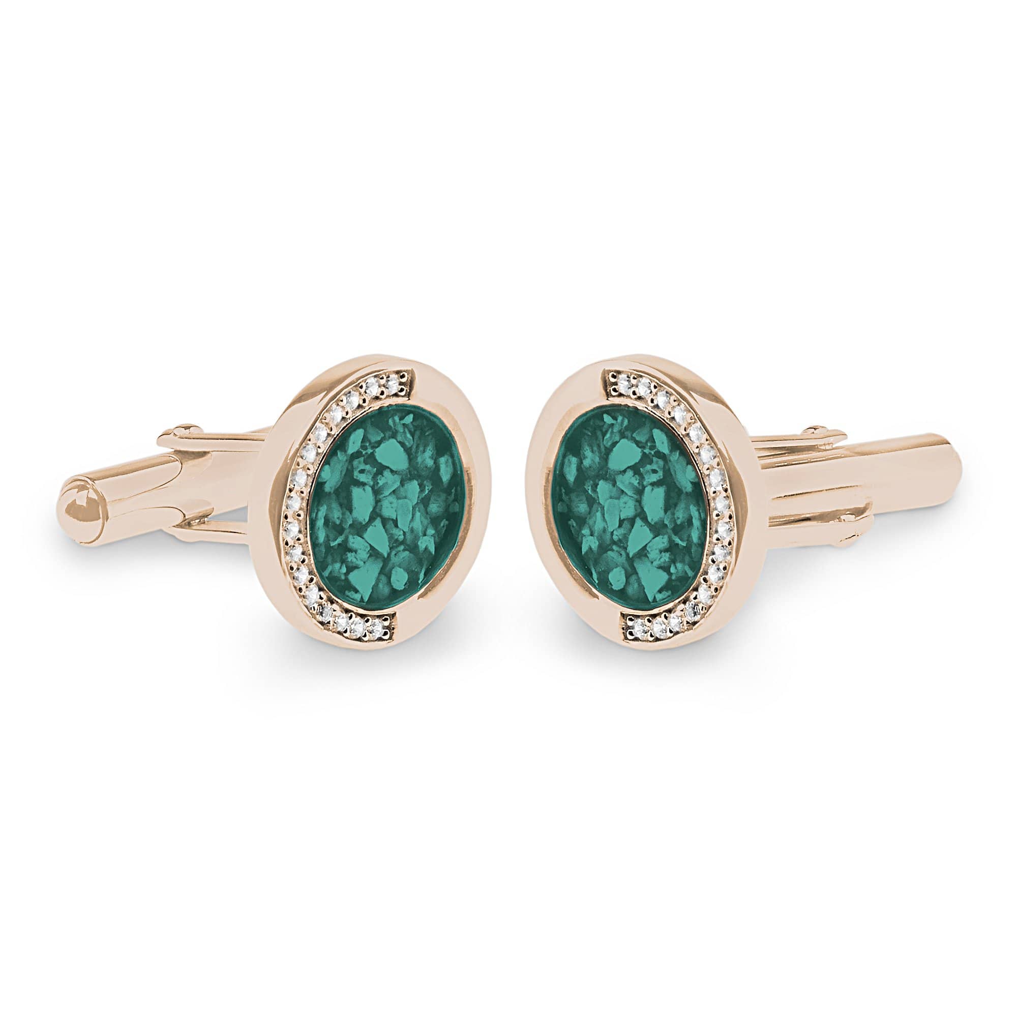 EverWith Gents Fancy Round Memorial Ashes Cufflinks with Fine Crystals - 9k Rose Gold - Aqua
