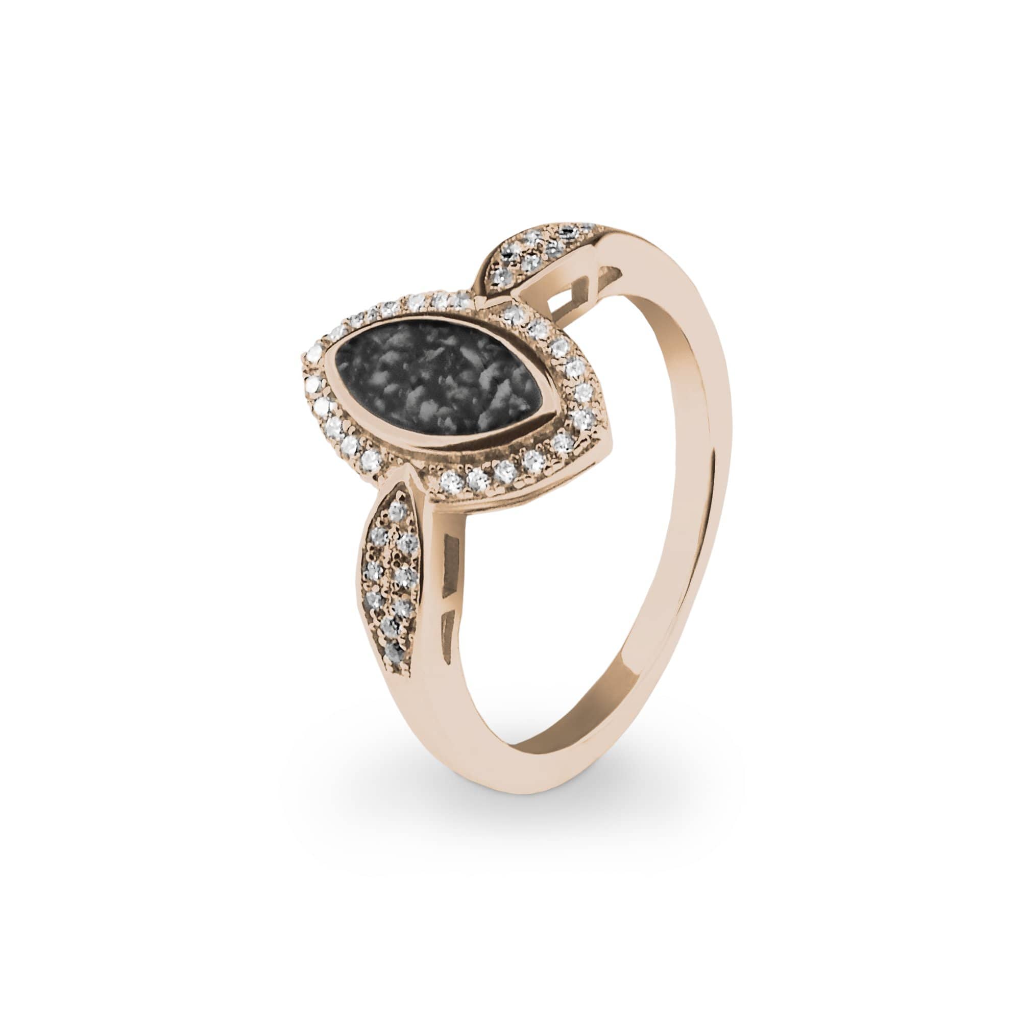 EverWith Ladies Marquise Memorial Ashes Ring with Fine Crystals - 9k Rose Gold - Black
