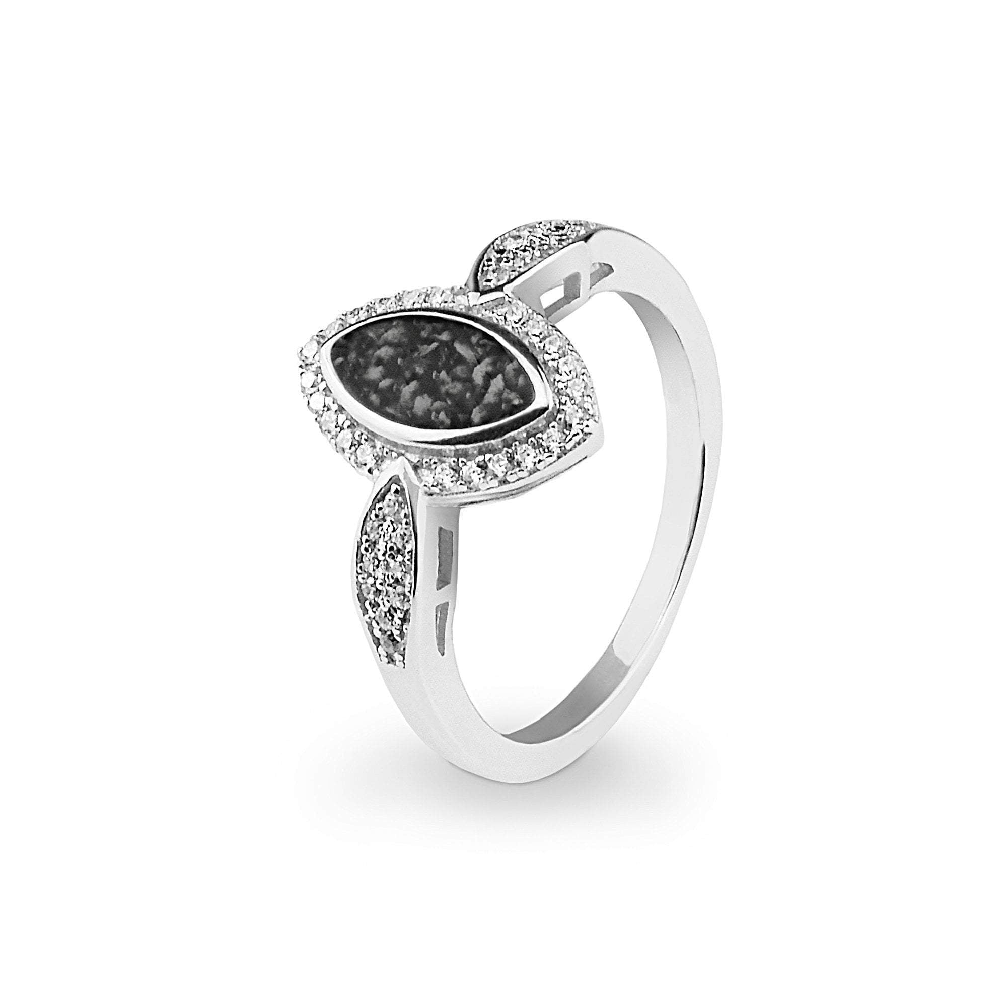 EverWith Ladies Marquise Memorial Ashes Ring with Fine Crystals - Sterling Silver - Black