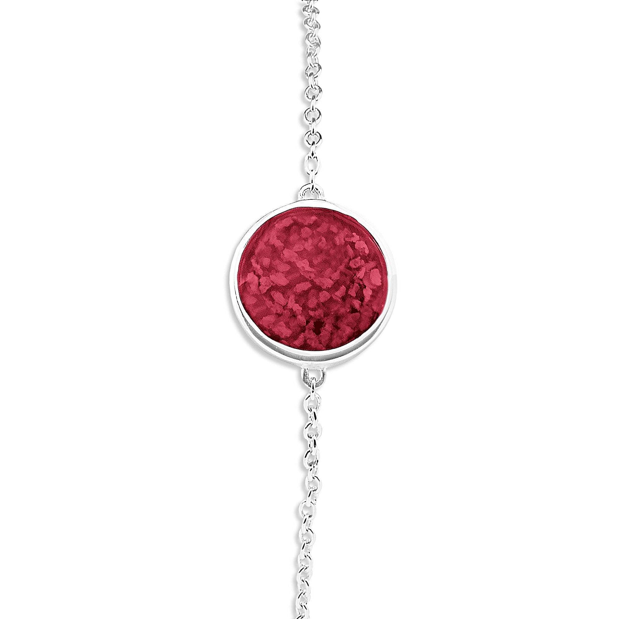 EverWith Ladies Classic Round Memorial Ashes Bracelet - Sterling Silver - Red
