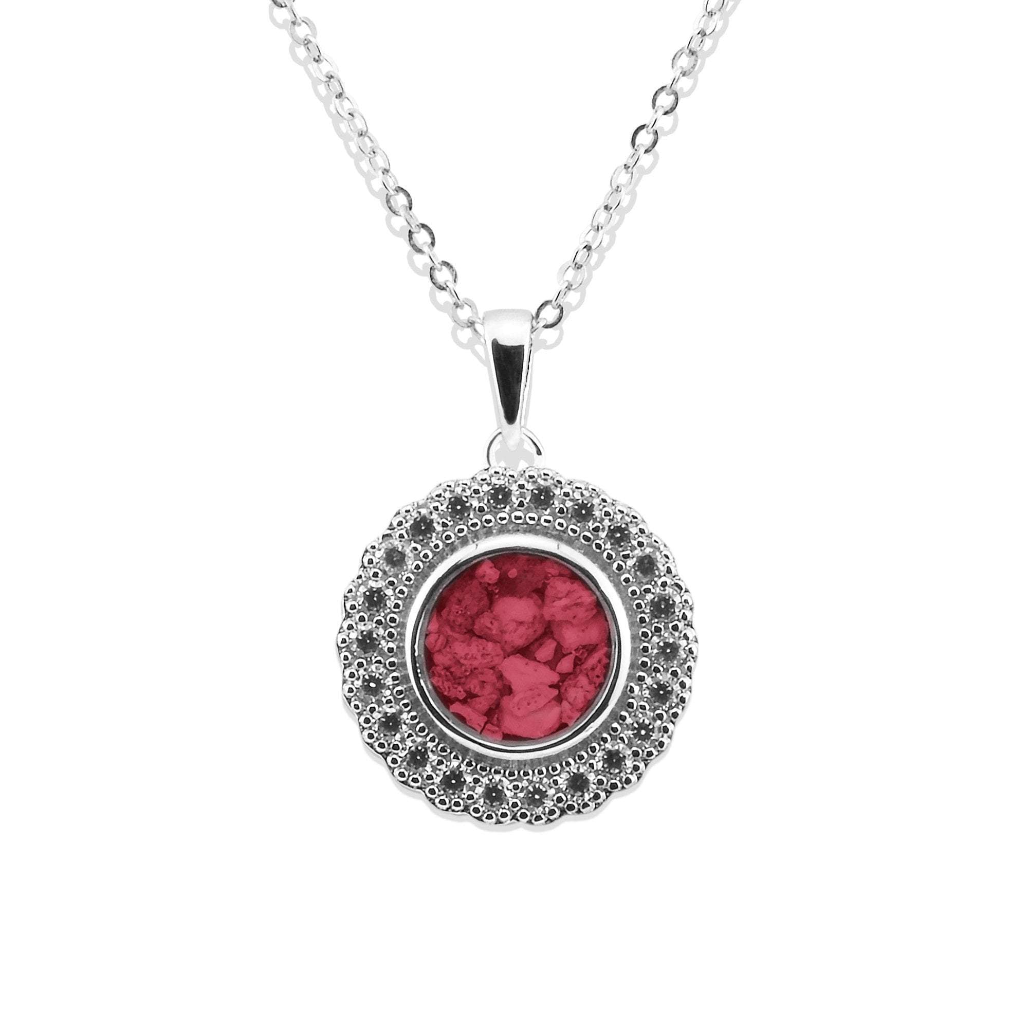 EverWith Ladies Petals Memorial Ashes Pendant with Fine Crystals - Sterling Silver - Red