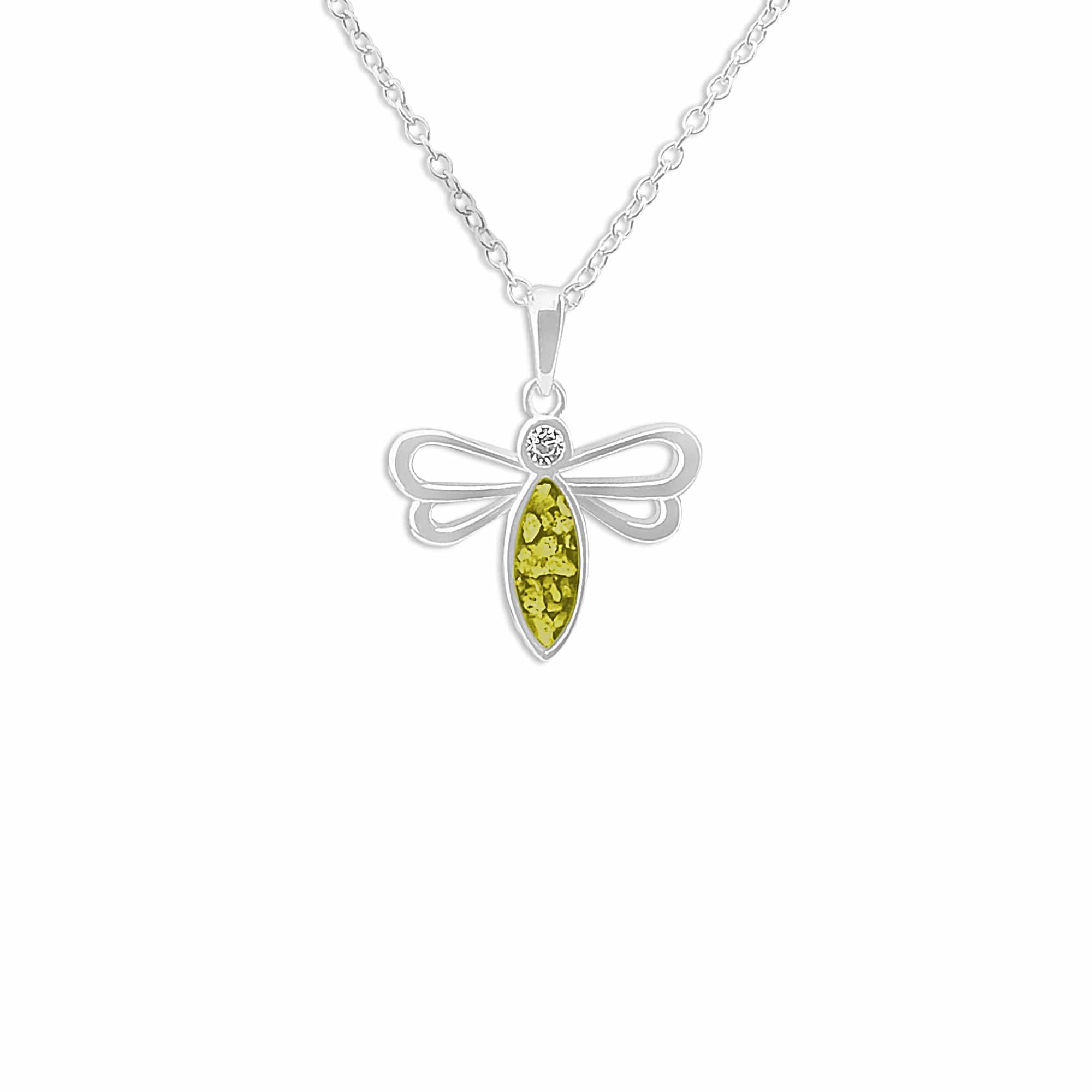 EverWith Ladies Bee Memorial Ashes Pendant with Fine Crystal - Sterling Silver - Yellow