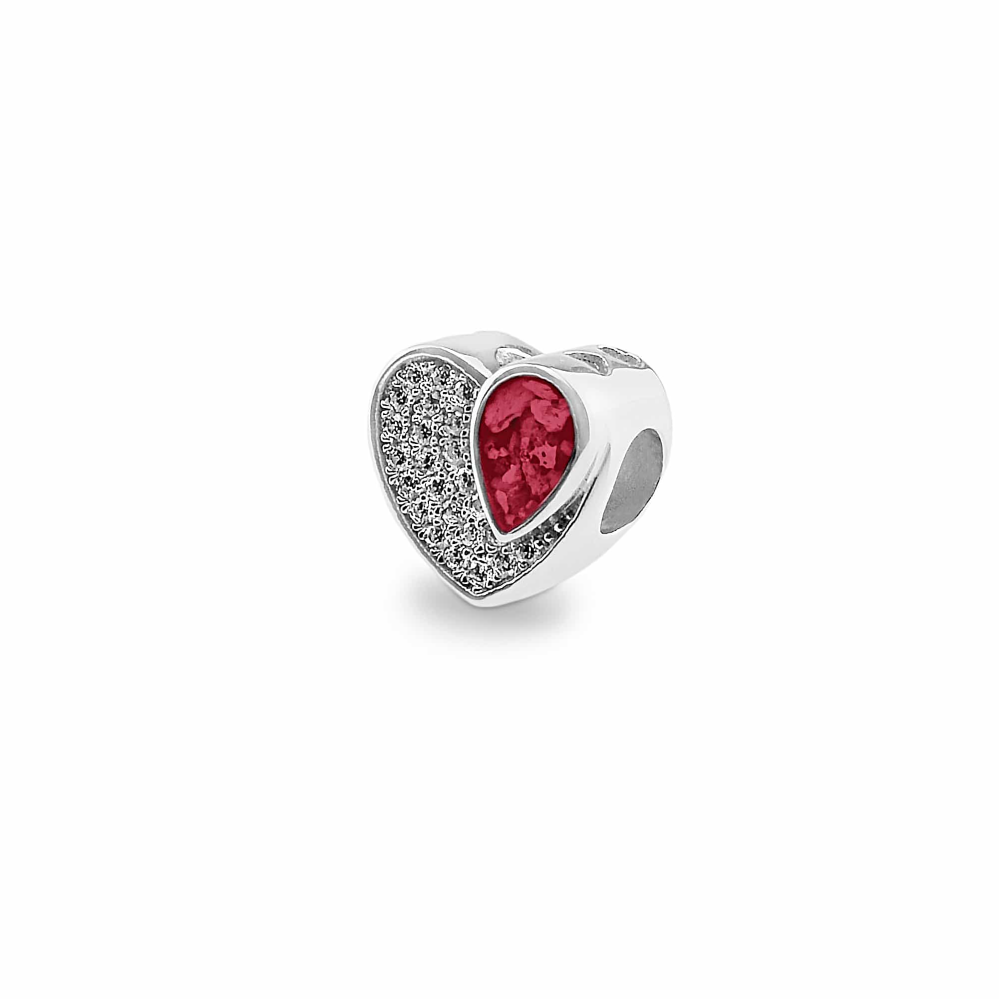 EverWith Beloved Memorial Ashes Charm Bead with Fine Crystals - Sterling Silver - Red