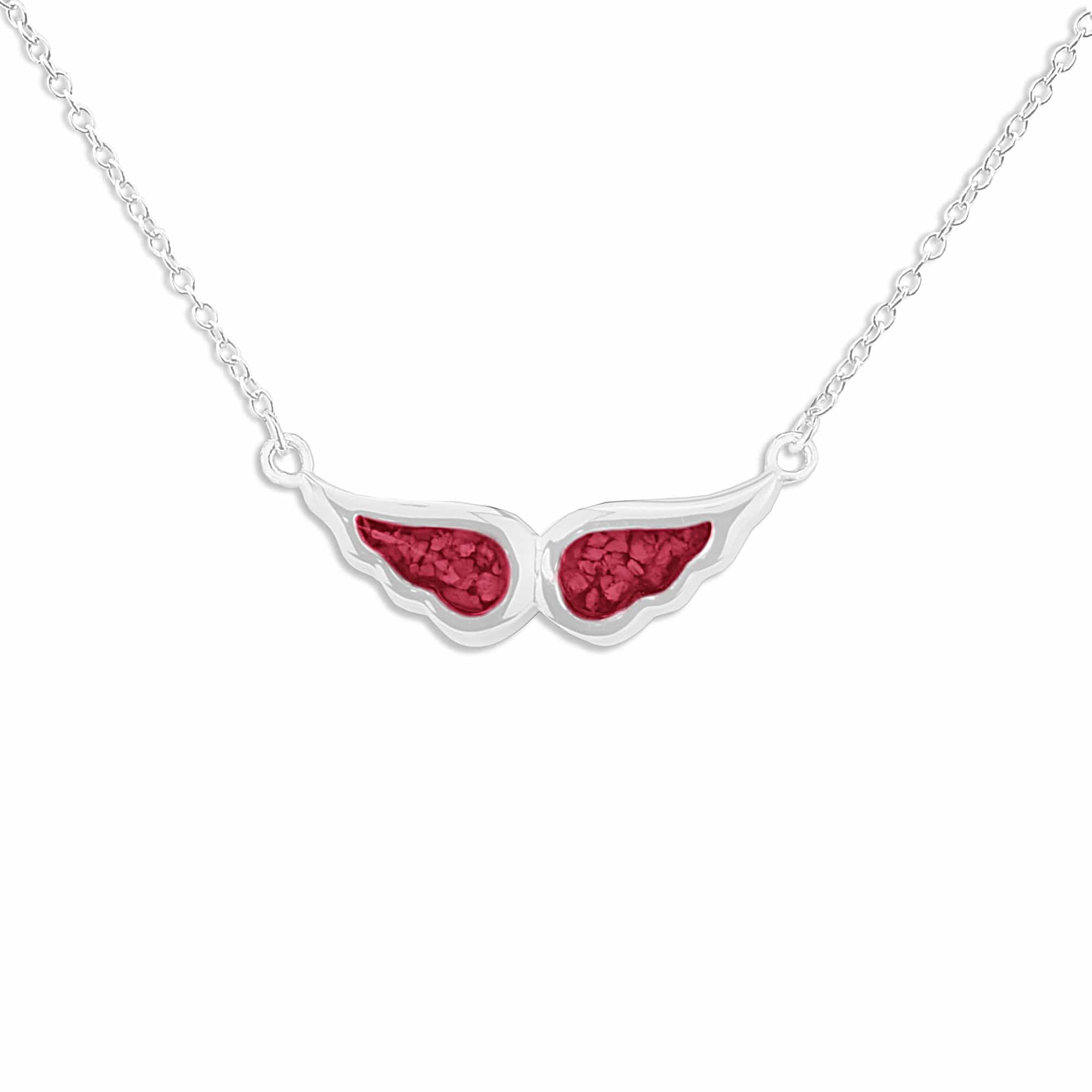 EverWith Ladies Angel Wings Memorial Ashes Necklace - Sterling Silver - Red