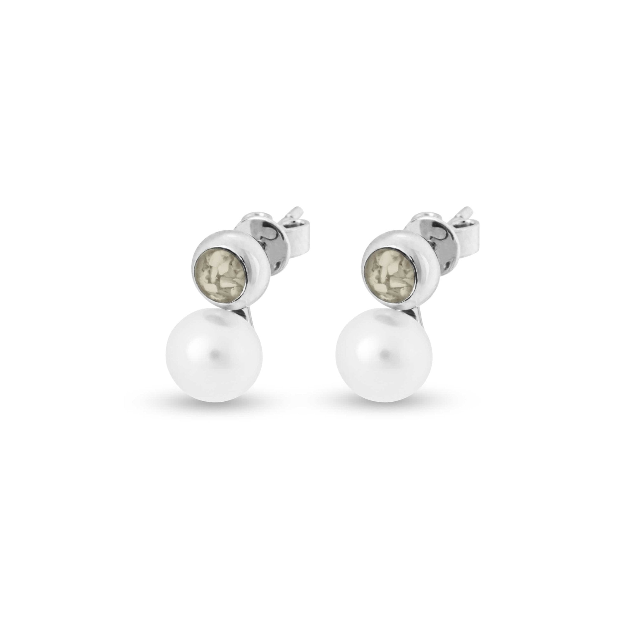 EverWith Ladies Rondure Pearl Memorial Ashes Earrings - Sterling Silver - Transparent