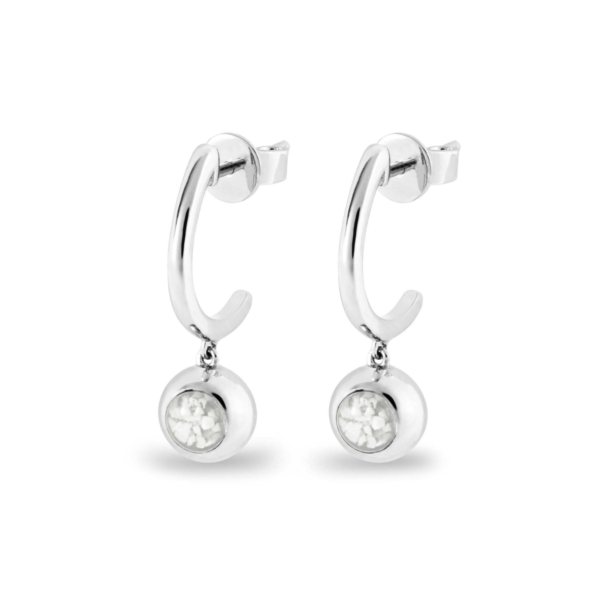 EverWith Ladies Rondure Crescent Memorial Ashes Earrings - Sterling Silver - White