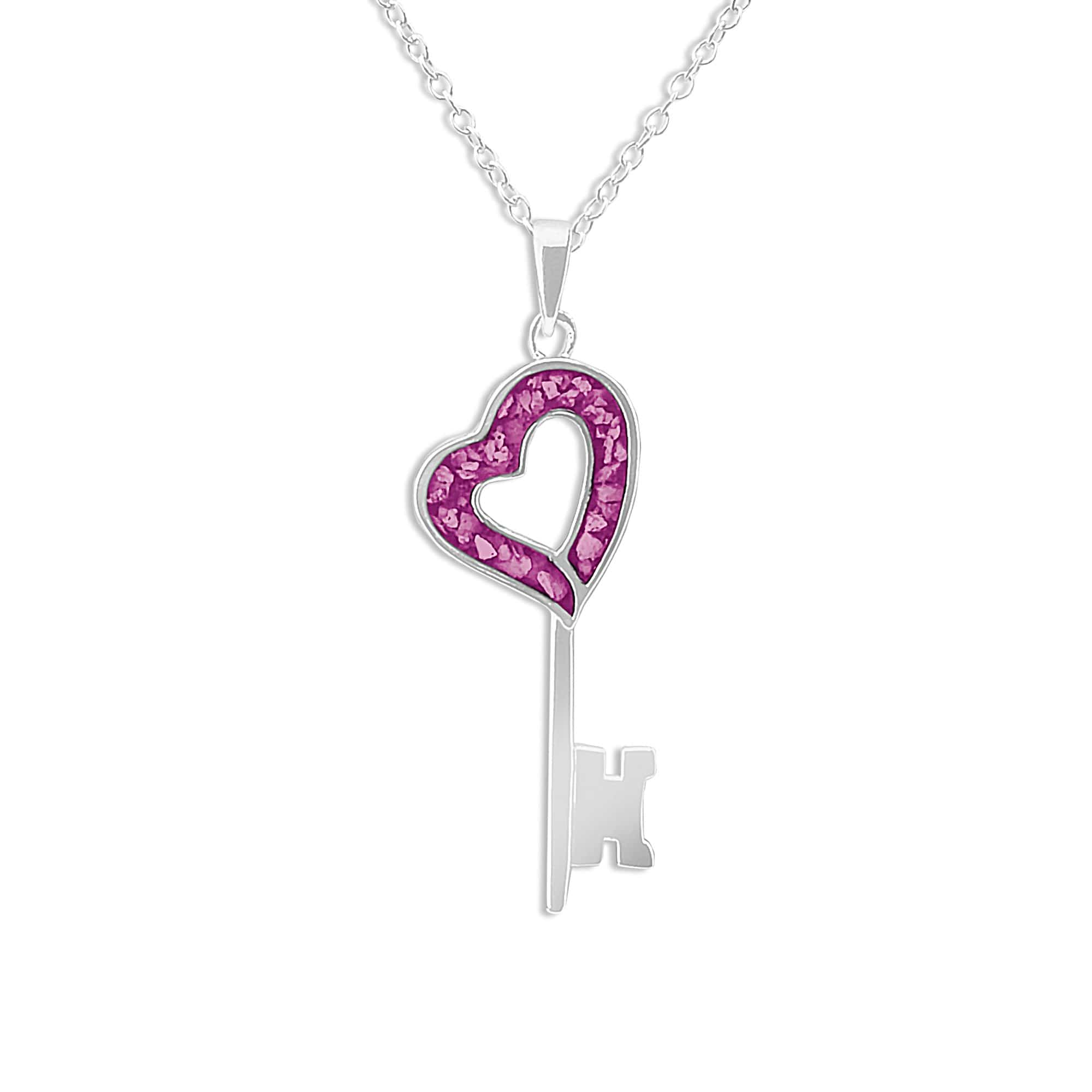 EverWith Ladies Key Memorial Ashes Pendant - Sterling Silver - Pink