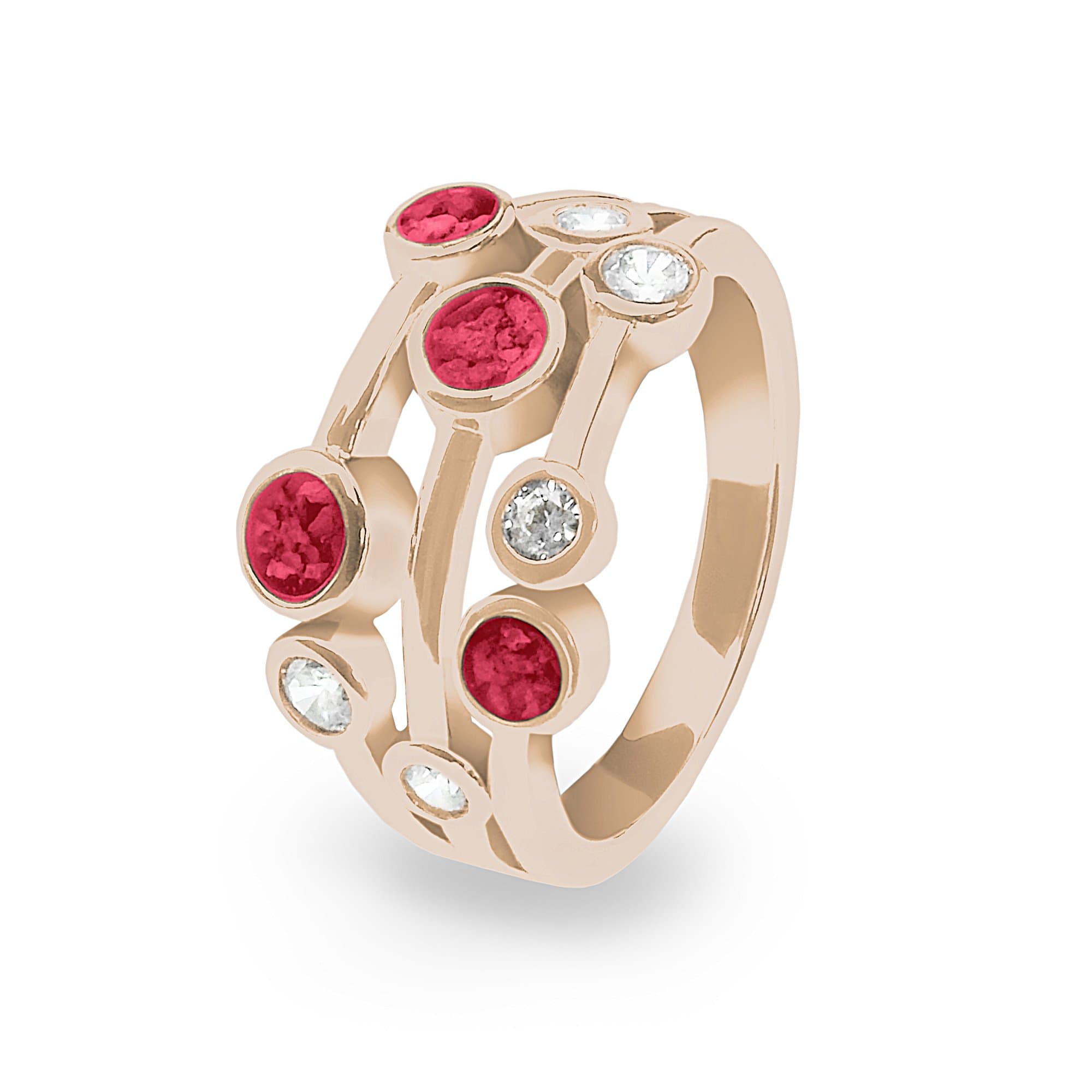 EverWith Ladies Droplets Memorial Ashes Ring with Fine Crystals - 9k Rose Gold - Red