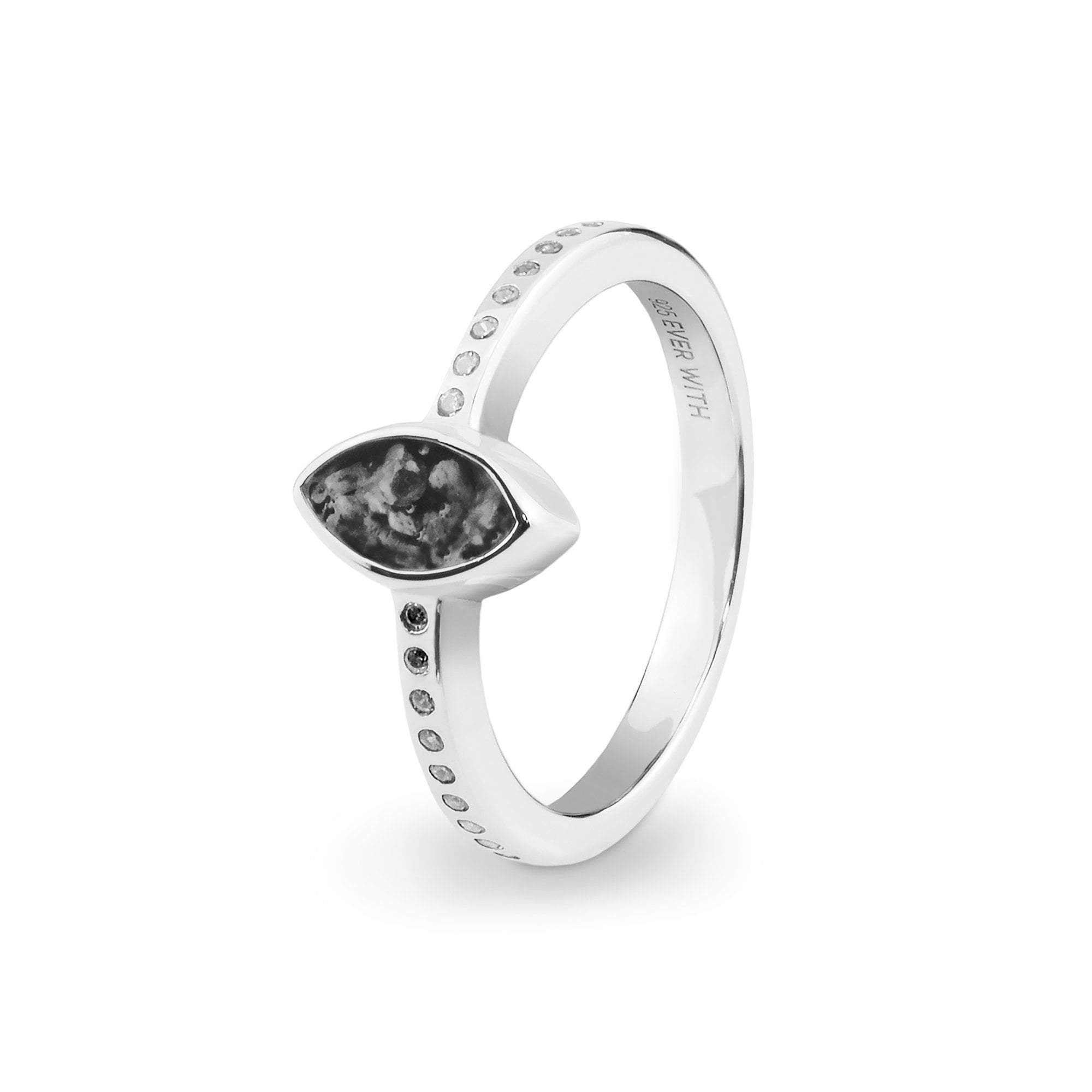 EverWith Ladies Deco Memorial Ashes Ring with Fine Crystals - Sterling Silver - Black
