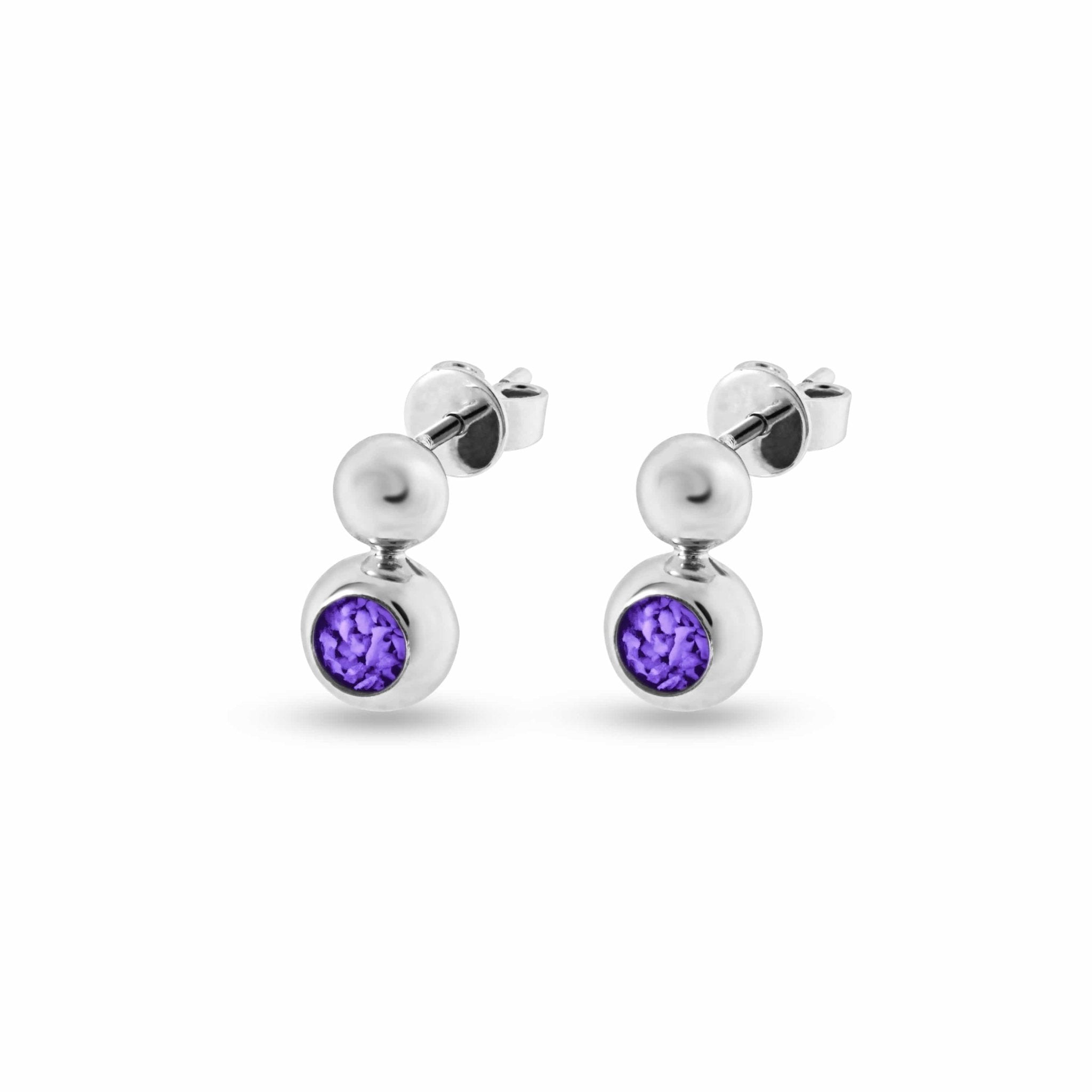 EverWith Ladies Rondure Drop Memorial Ashes Earrings - Sterling Silver - Purple