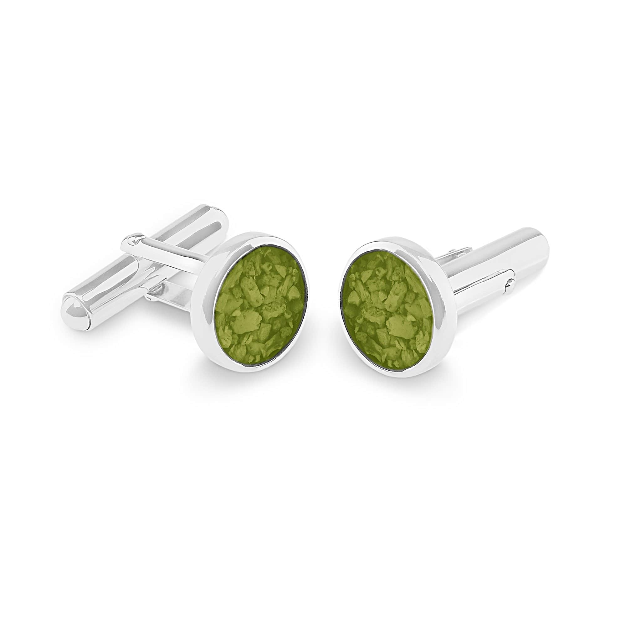 EverWith Gents Classic Round Memorial Ashes Cufflinks - 9k White Gold - Green