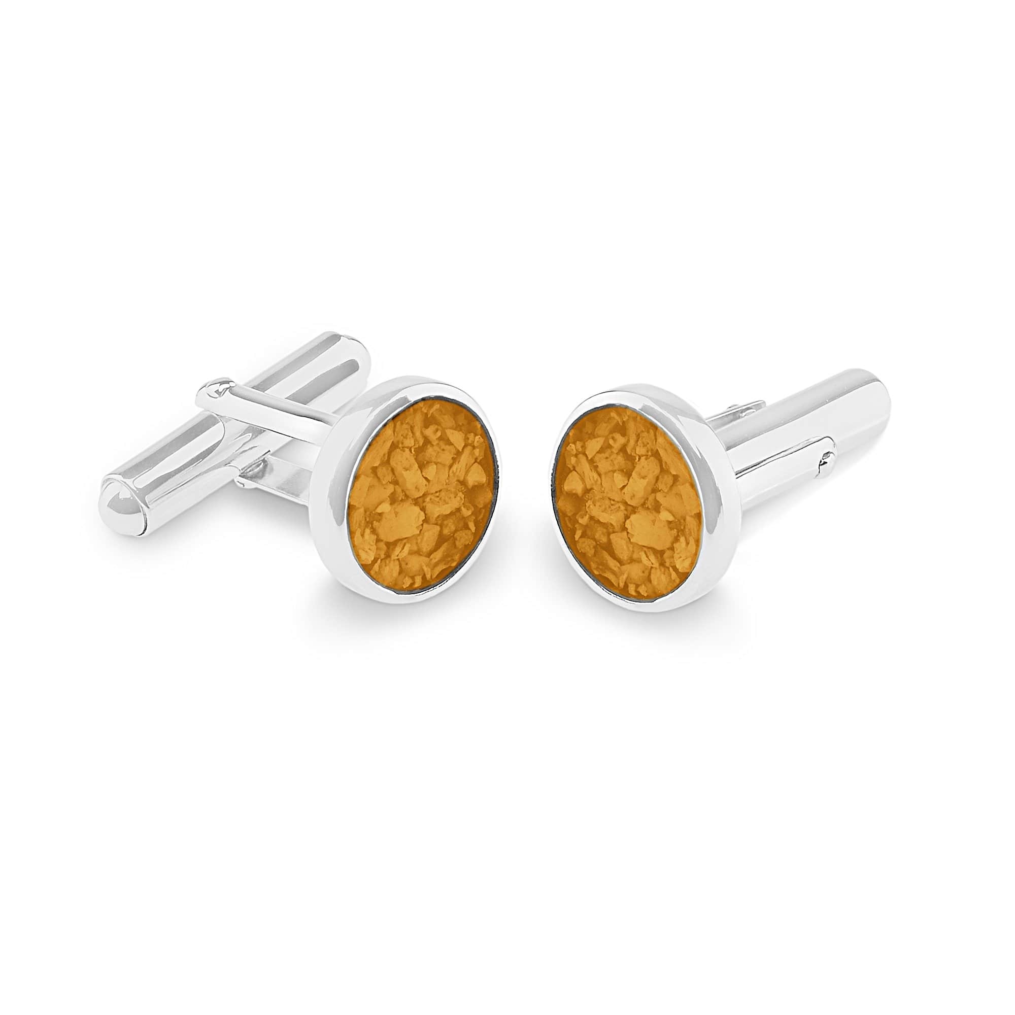 EverWith Gents Classic Round Memorial Ashes Cufflinks - Sterling Silver - Orange