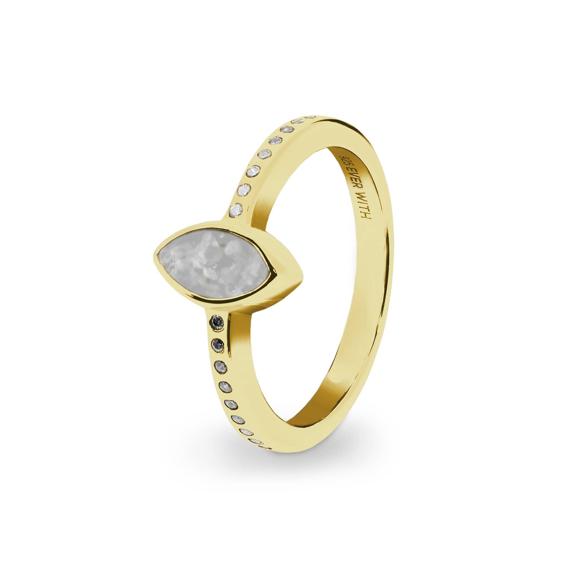 EverWith Ladies Deco Memorial Ashes Ring with Fine Crystals - 9k Yellow Gold - White