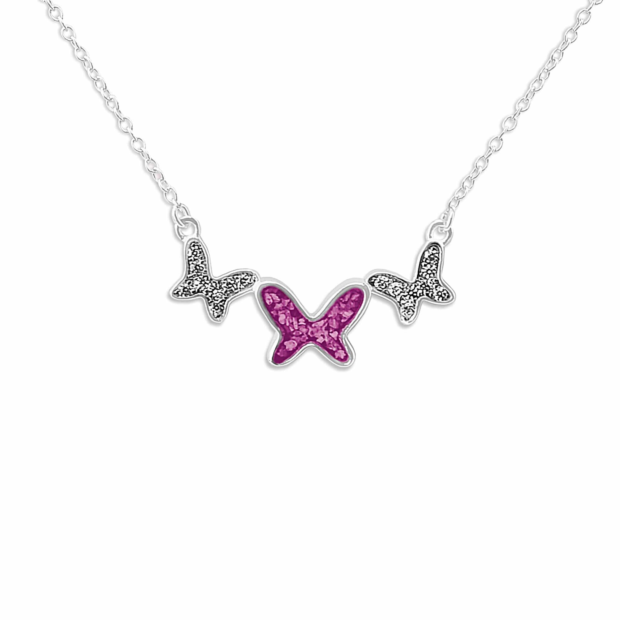 EverWith Ladies Butterflies Memorial Ashes Necklace with Fine Crystals - Sterling Silver - Pink
