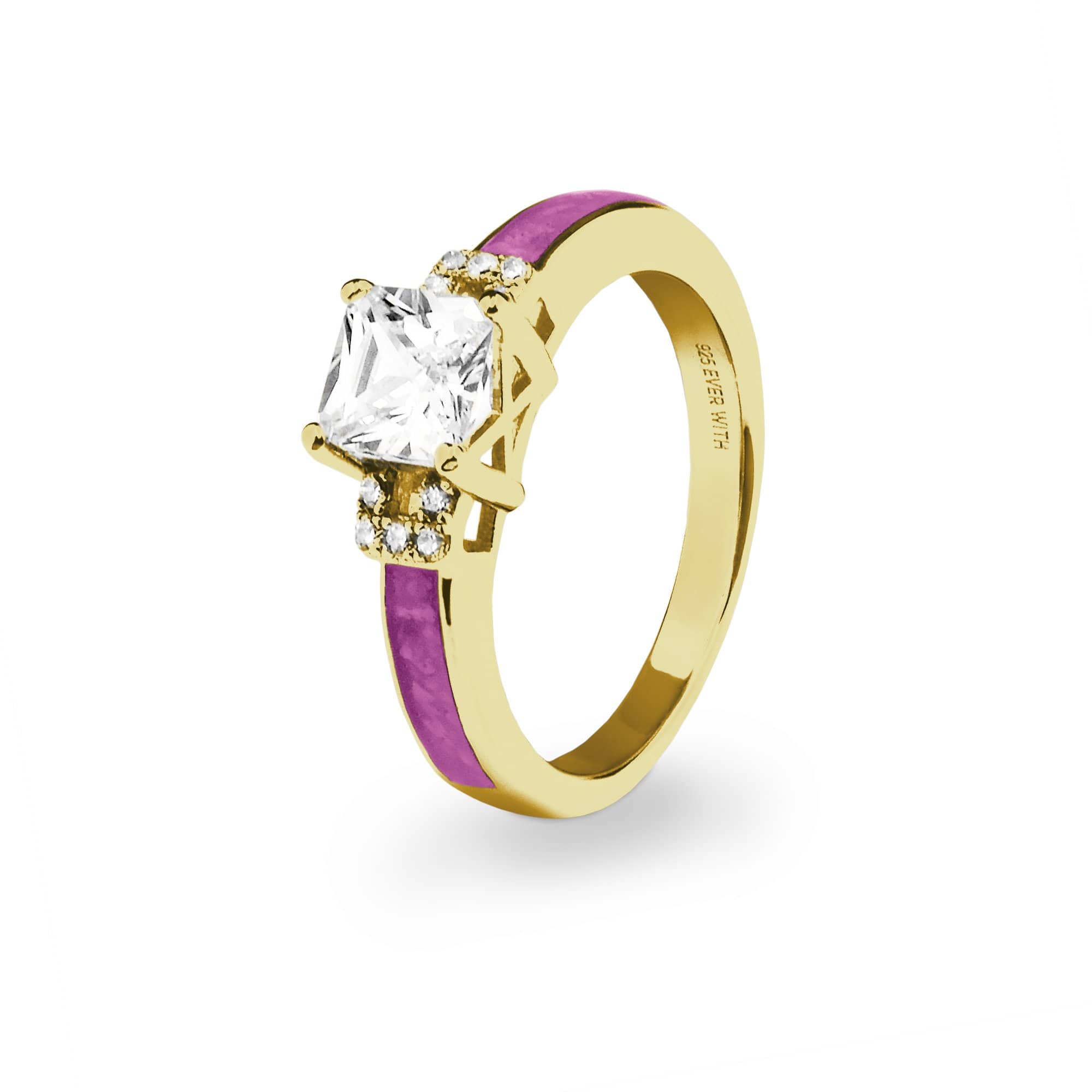 EverWith Ladies Honour Memorial Ashes Ring with Fine Crystals - 9k Yellow Gold - Pink