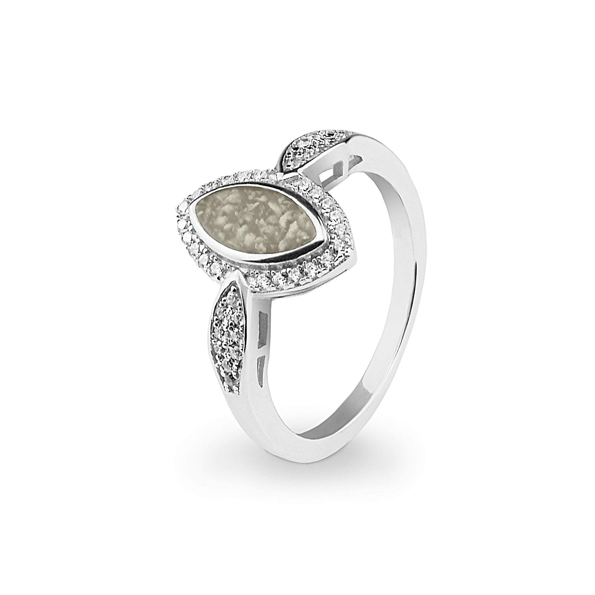 EverWith Ladies Marquise Memorial Ashes Ring with Fine Crystals - Sterling Silver - Transparent
