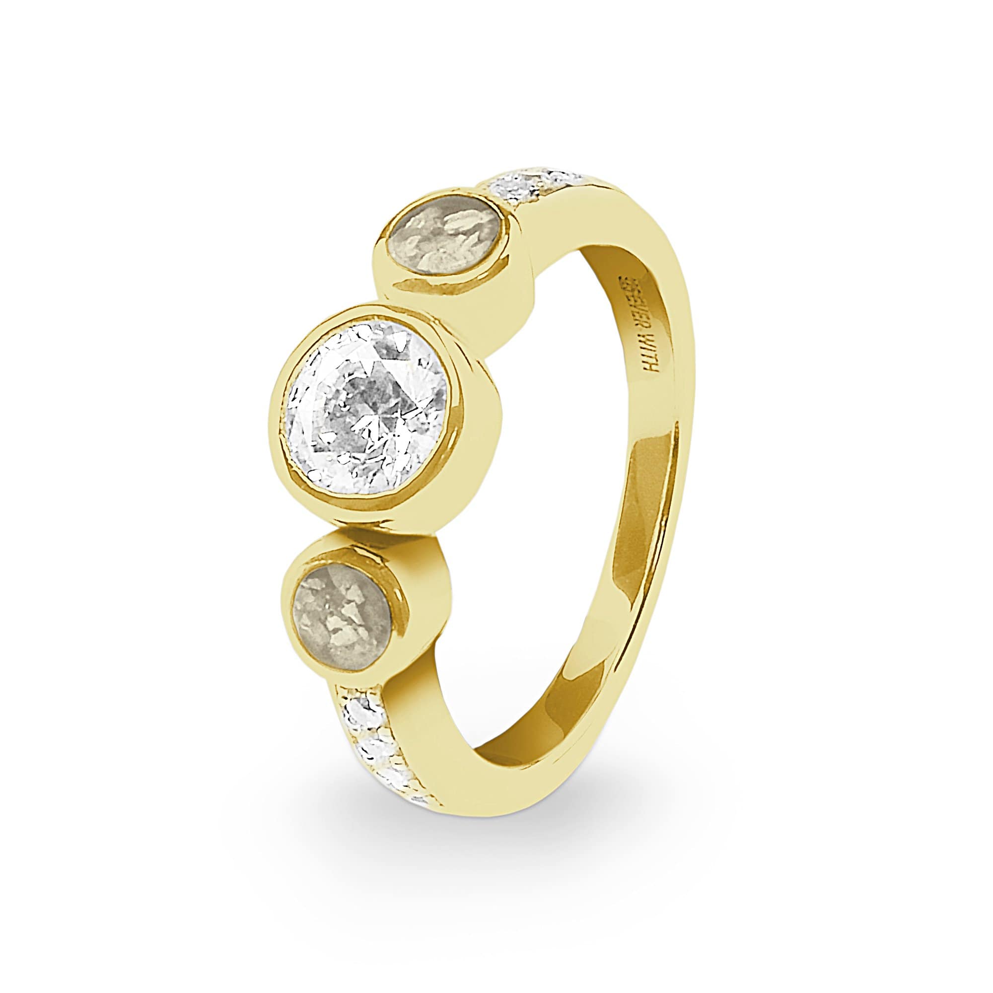 EverWith Ladies Jewel Memorial Ashes Ring with Fine Crystal - 9k Yellow Gold - Transparent