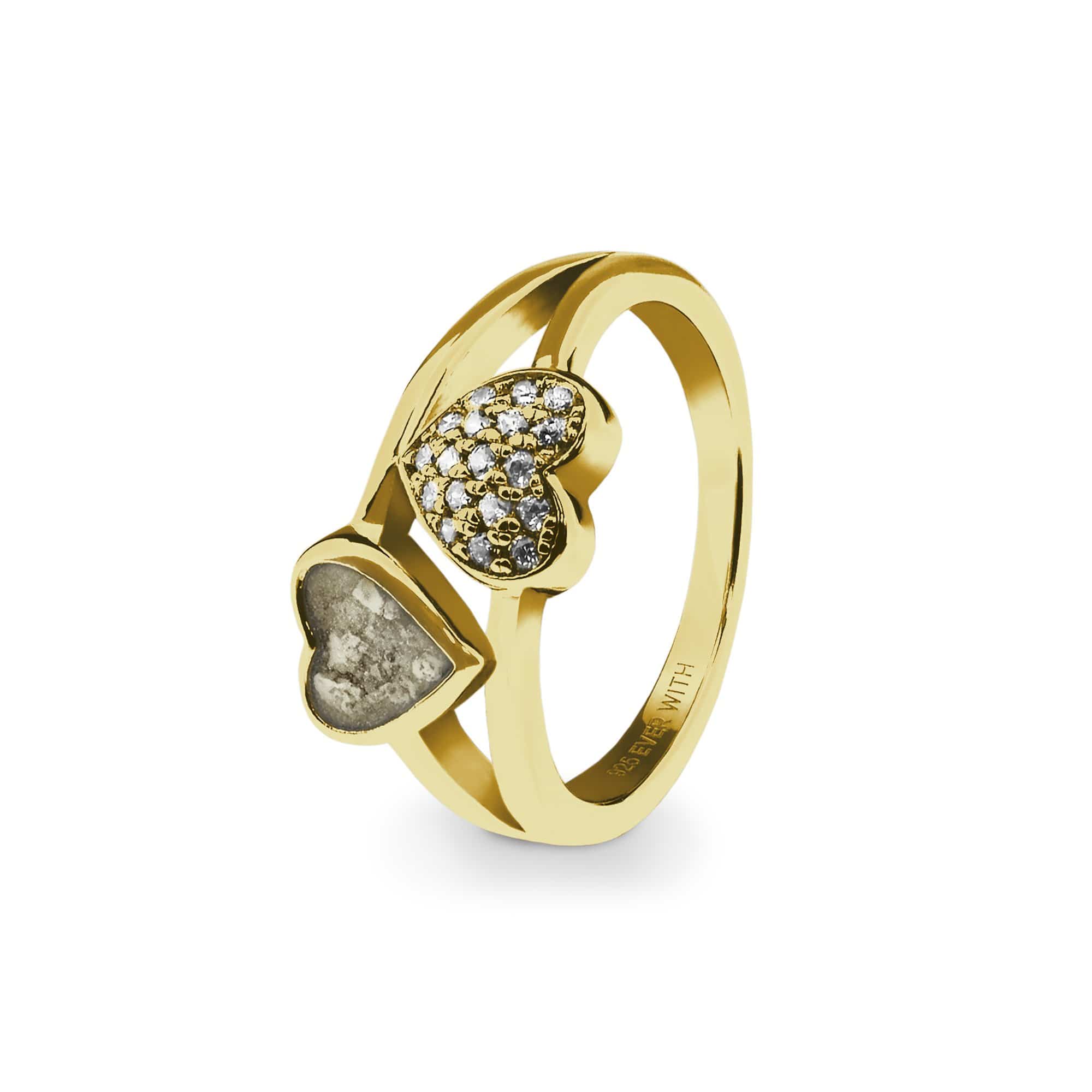 EverWith Ladies Cherish Memorial Ashes Ring with Fine Crystals - 9k Yellow Gold - Transparent