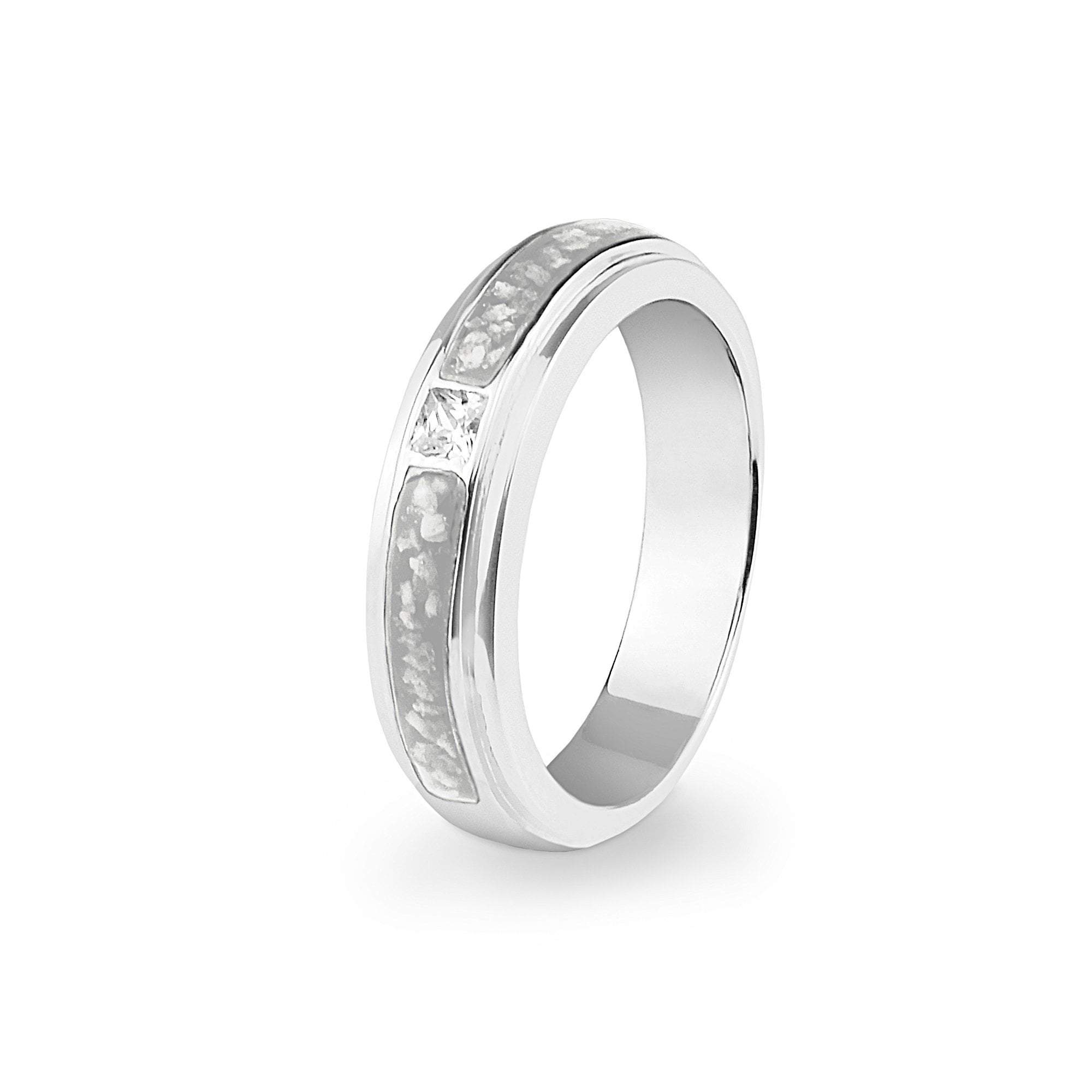 EverWith Unisex Remembrance Memorial Ashes Ring with Fine Crystal - Sterling Silver - White