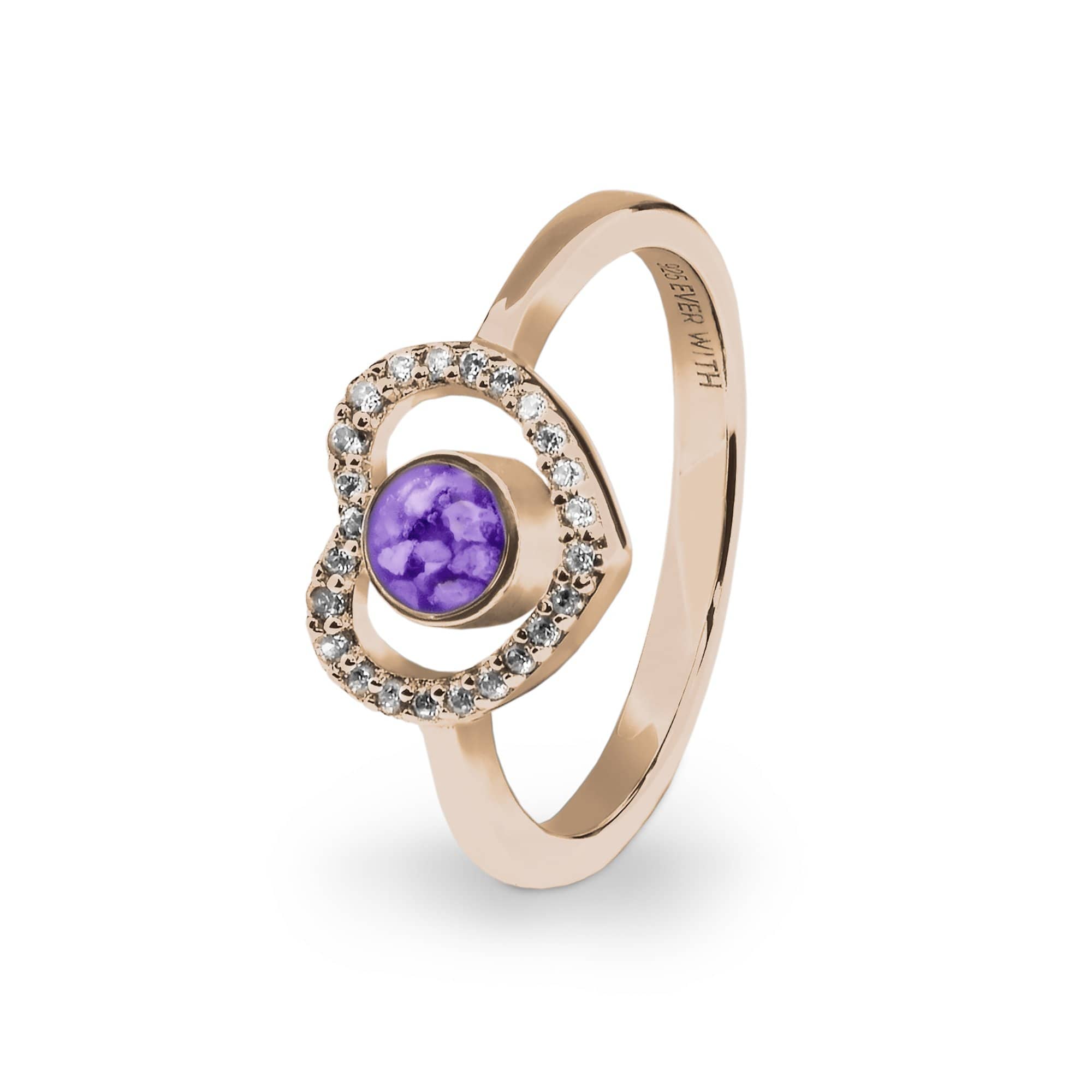 EverWith Ladies Forever Memorial Ashes Ring with Fine Crystals - 9k Rose Gold - Purple