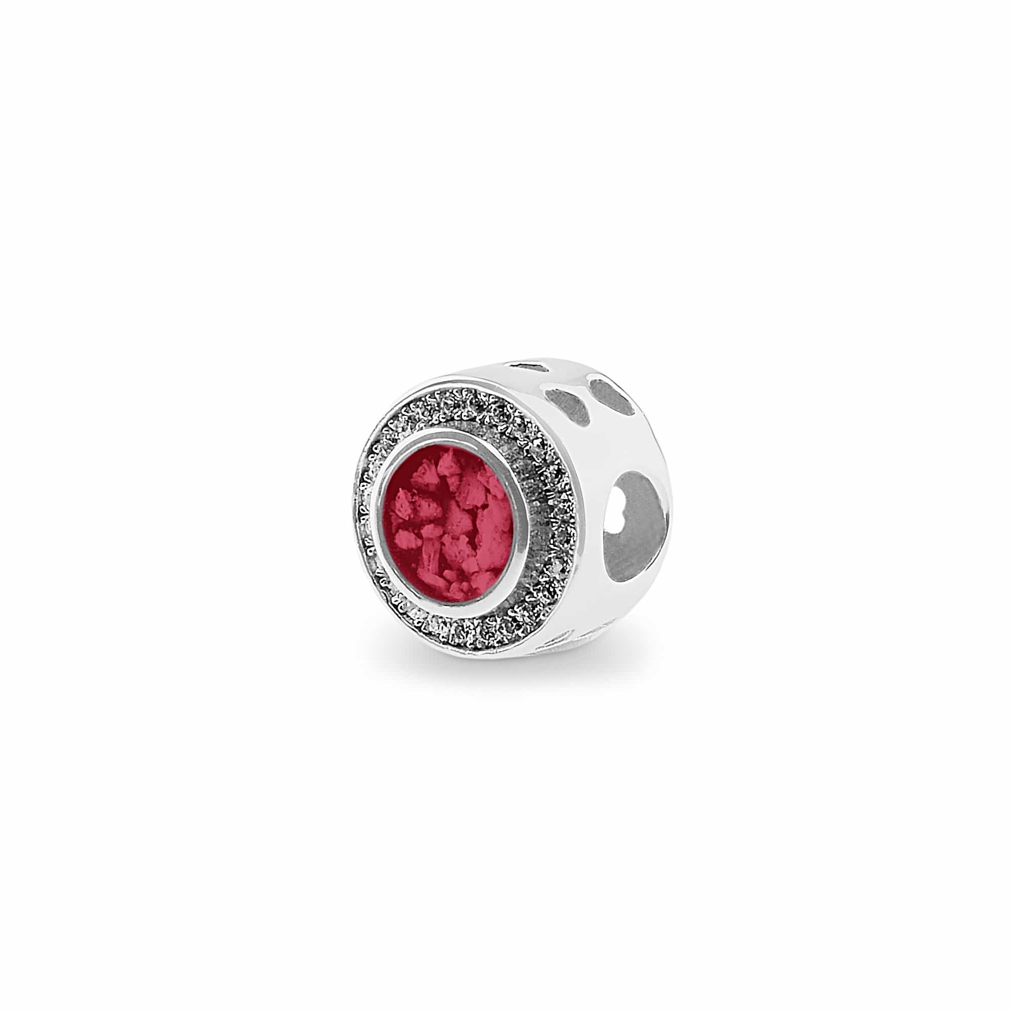 EverWith Admire Memorial Ashes Charm Bead with Fine Crystals - Sterling Silver - Red