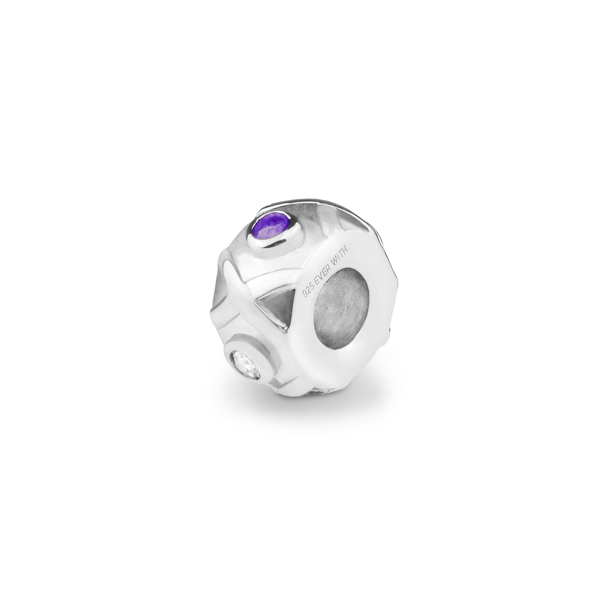 EverWith Peace Memorial Ashes Charm Bead with Fine Crystals - Sterling Silver - Purple
