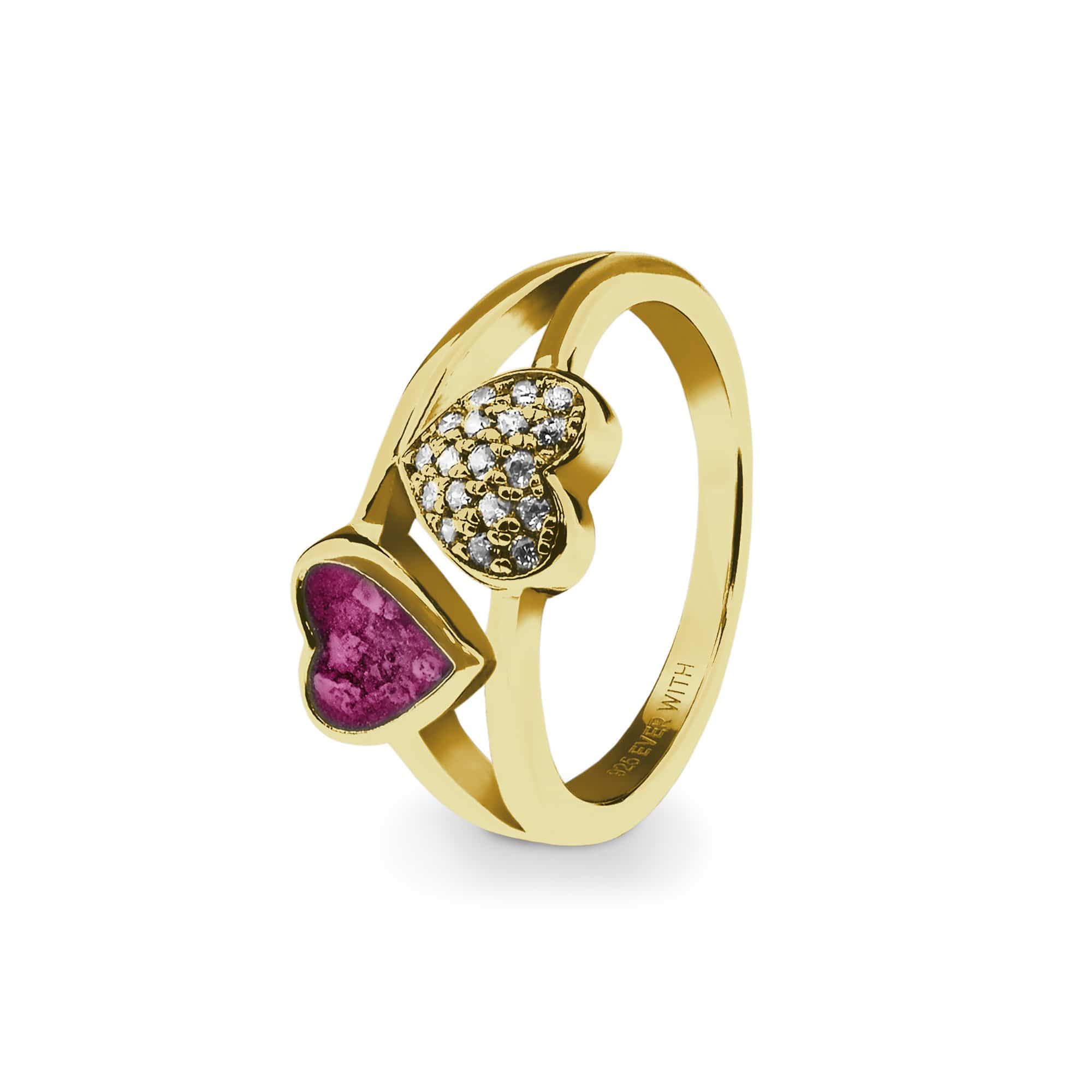 EverWith Ladies Cherish Memorial Ashes Ring with Fine Crystals - 9k Yellow Gold - Violet
