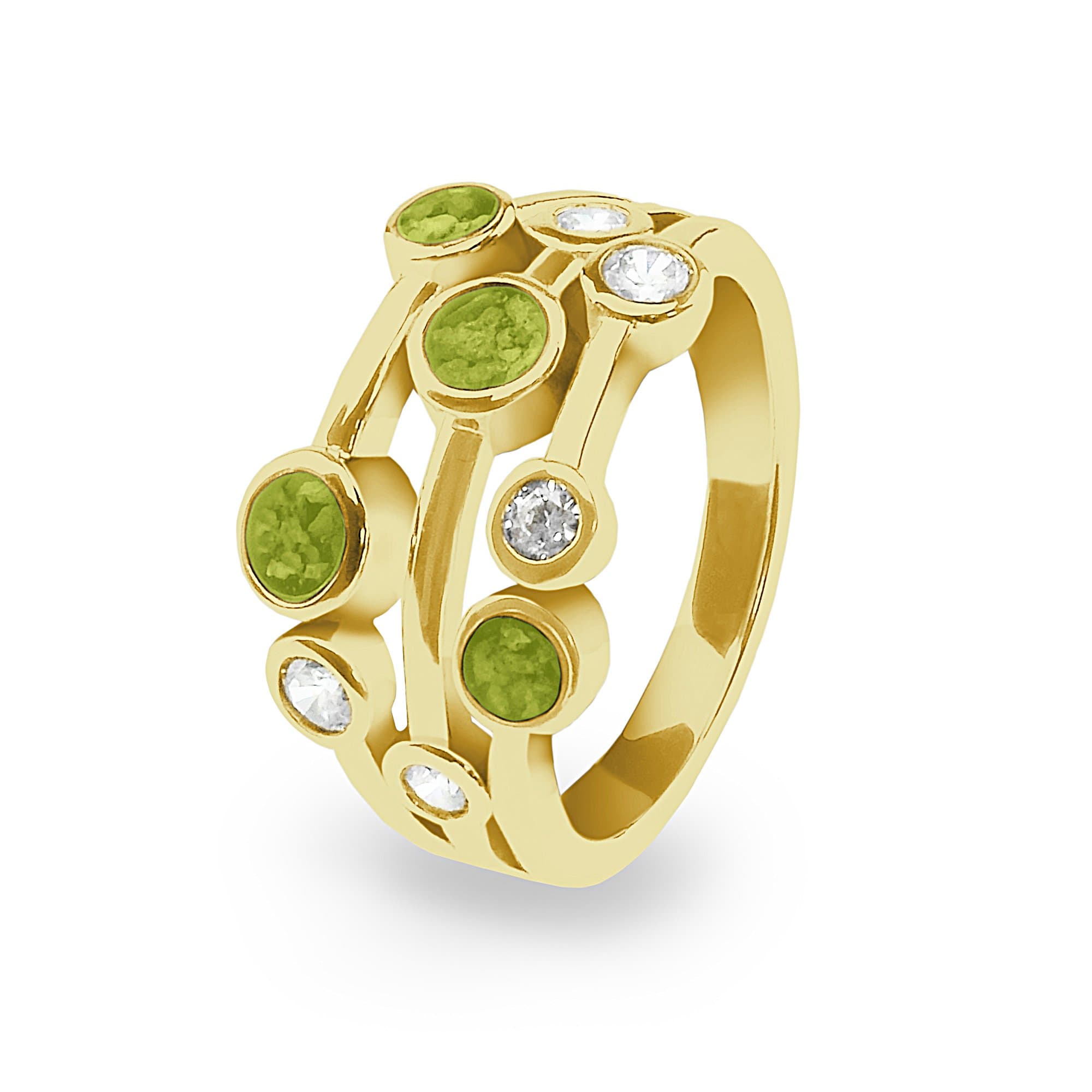 EverWith Ladies Droplets Memorial Ashes Ring with Fine Crystals - 9k Yellow Gold - Green