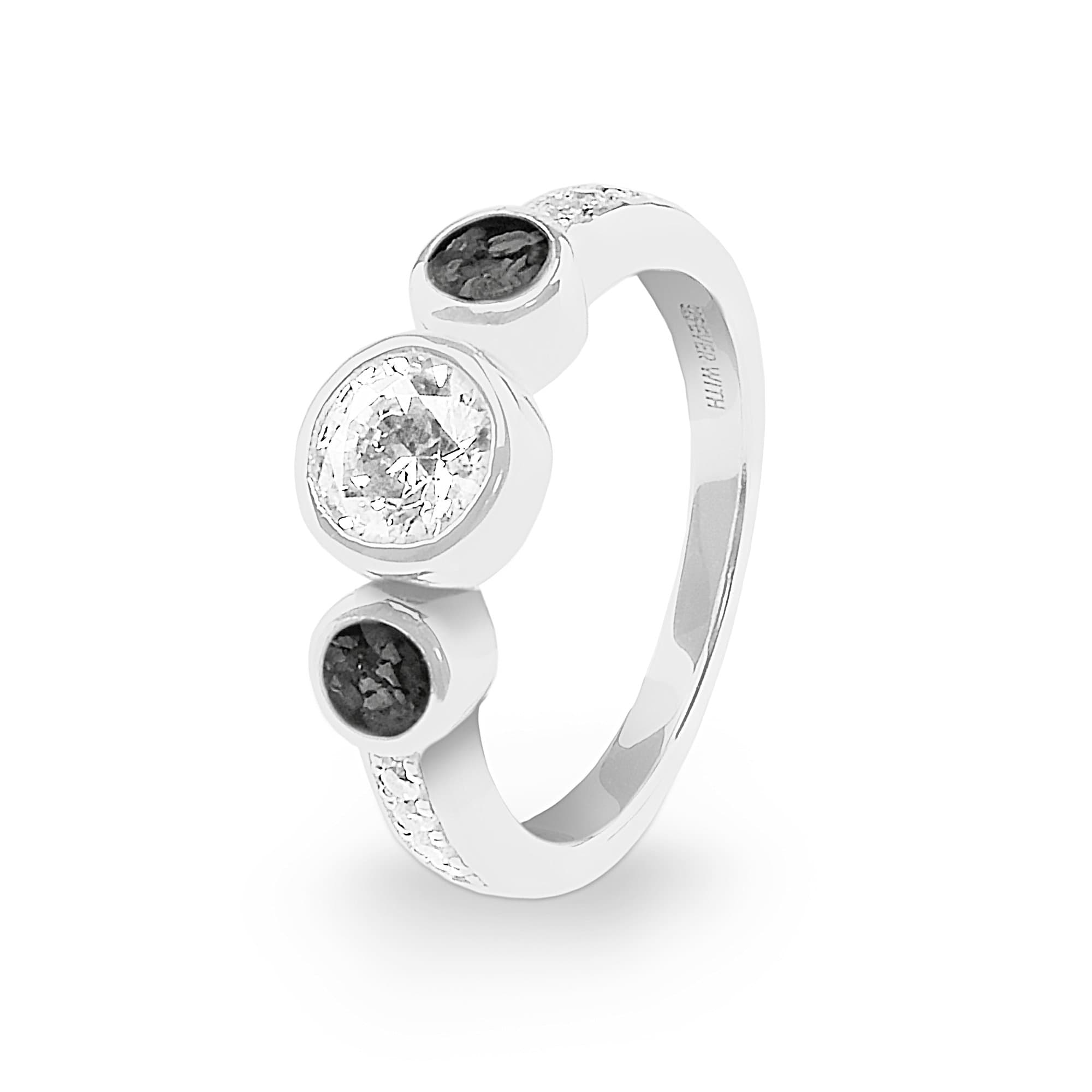 EverWith Ladies Jewel Memorial Ashes Ring with Fine Crystal - Sterling Silver - Black