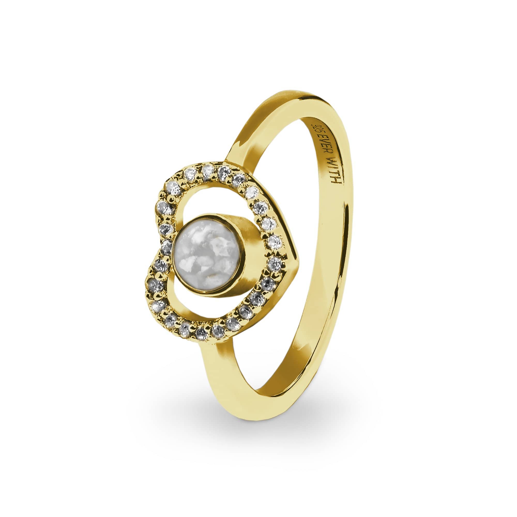 EverWith Ladies Forever Memorial Ashes Ring with Fine Crystals - 9k Yellow Gold - White