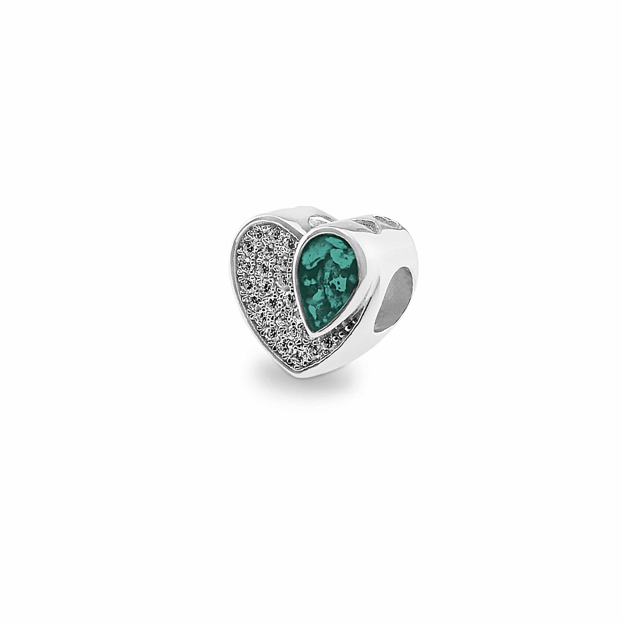 EverWith Beloved Memorial Ashes Charm Bead with Fine Crystals - Sterling Silver - Aqua