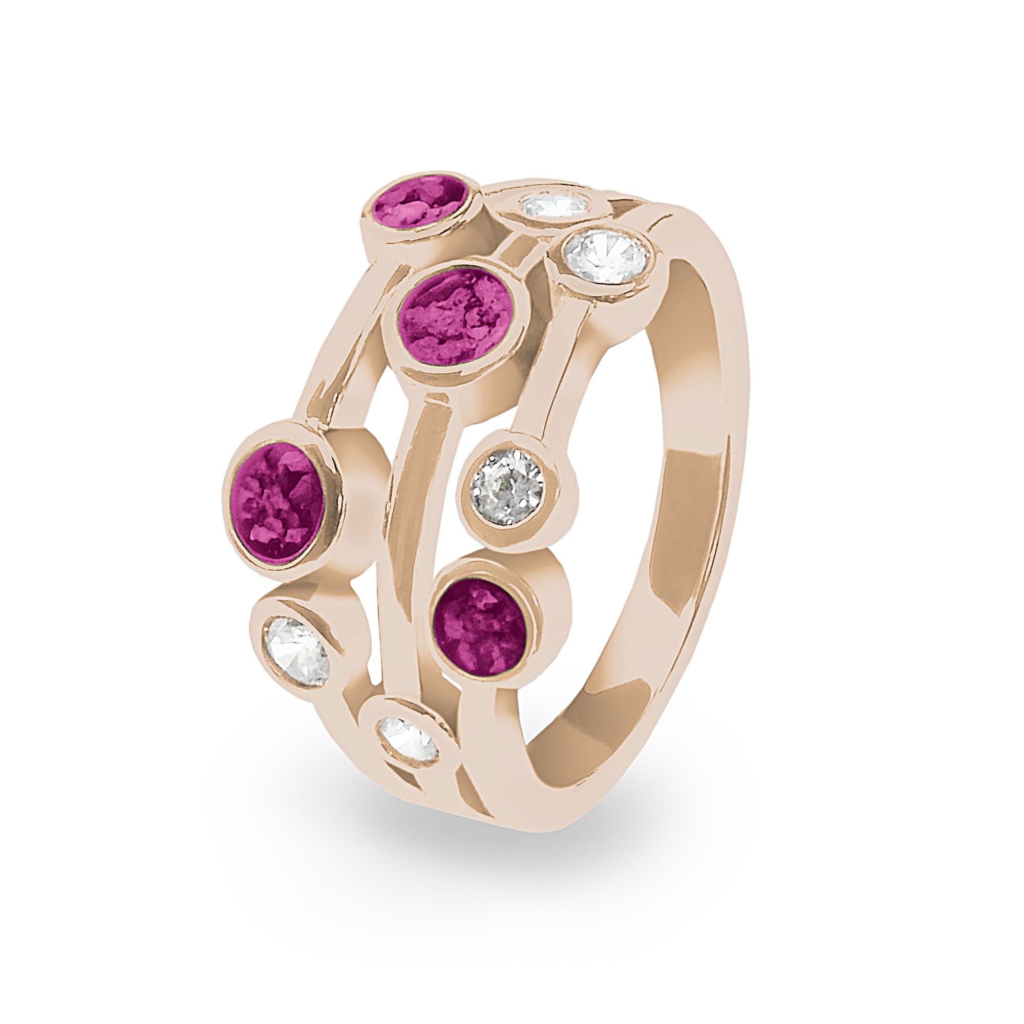 EverWith Ladies Droplets Memorial Ashes Ring with Fine Crystals - 9k Rose Gold - Violet