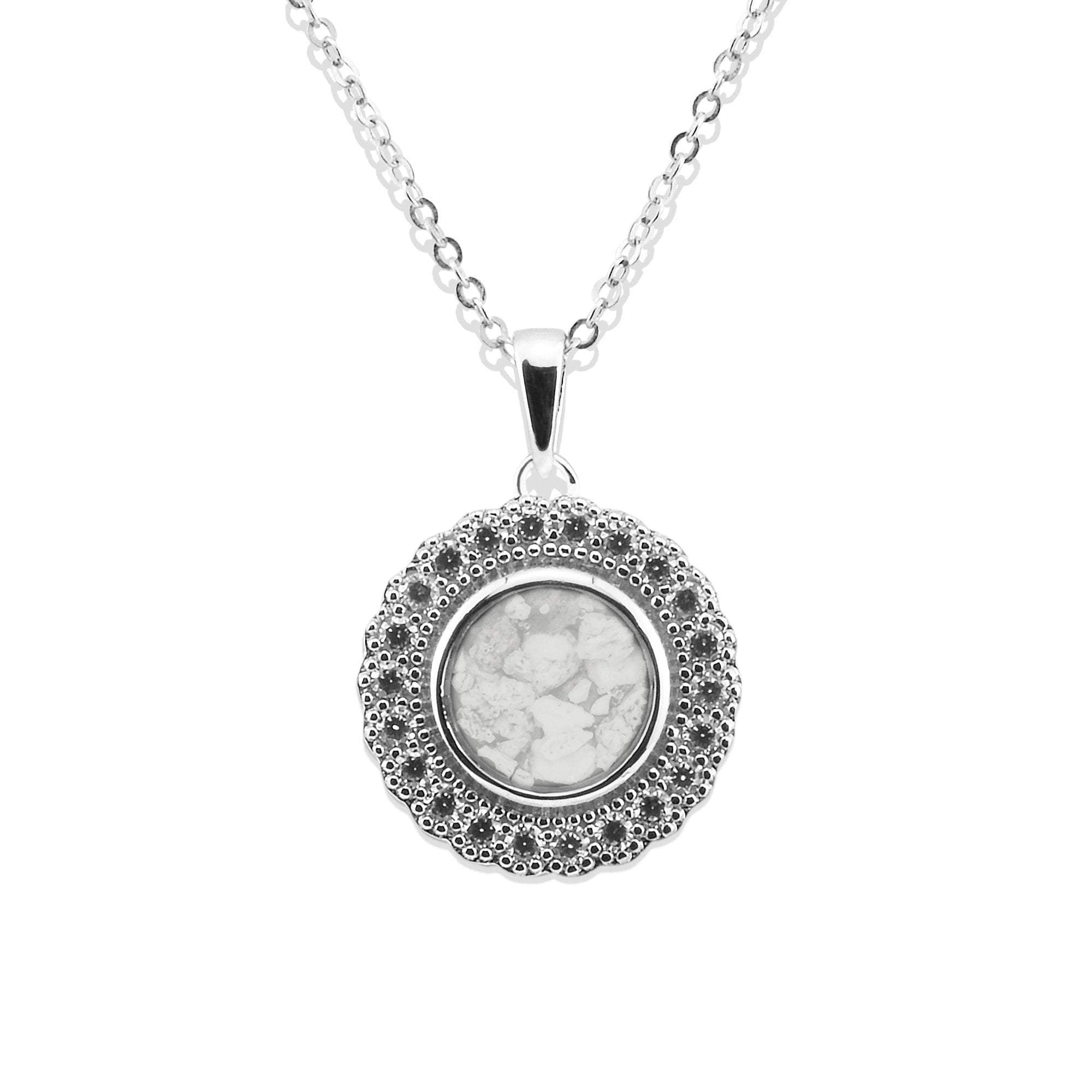 EverWith Ladies Petals Memorial Ashes Pendant with Fine Crystals - Sterling Silver - White