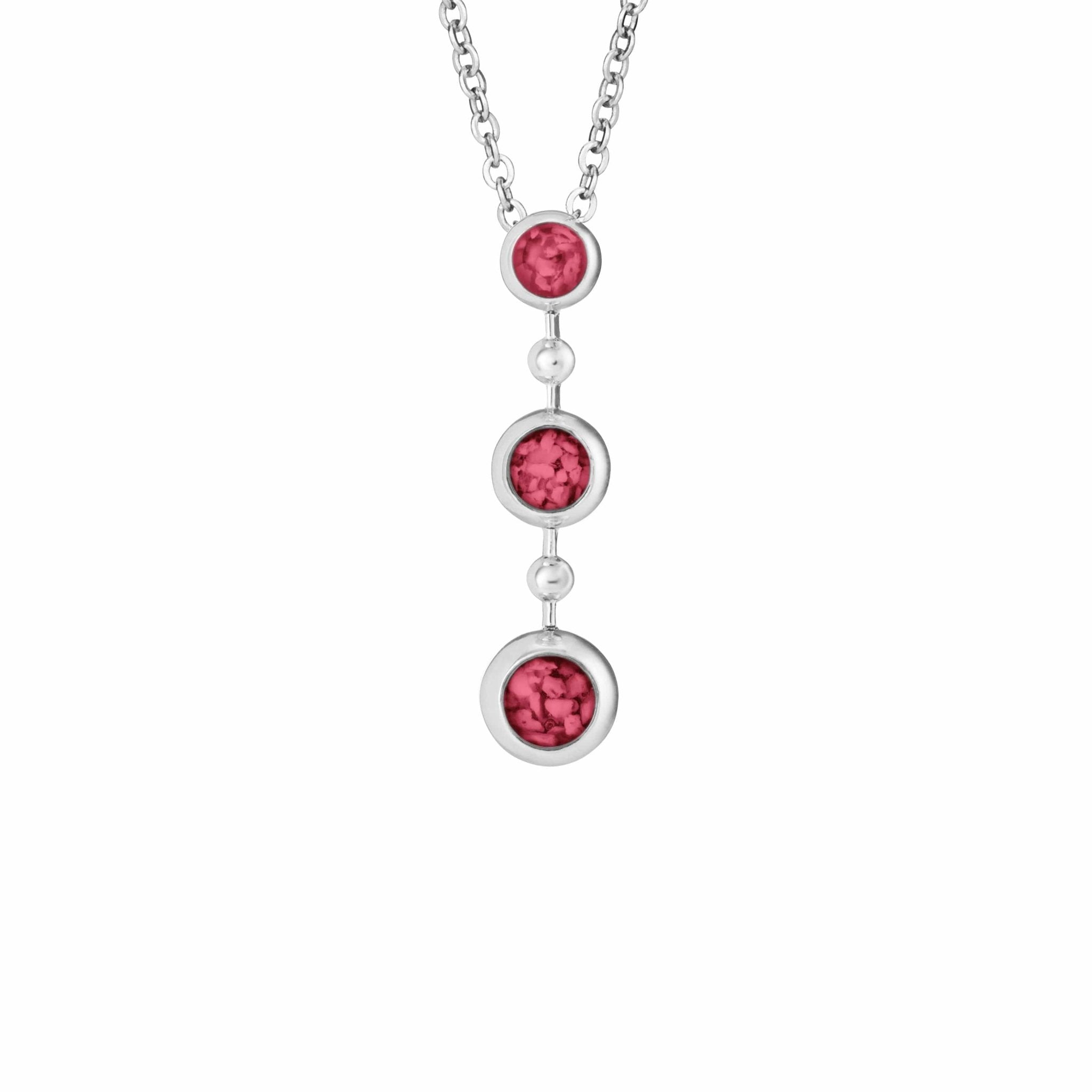 EverWith Ladies Rondure Triple Drop Memorial Ashes Necklace - Sterling Silver - Red