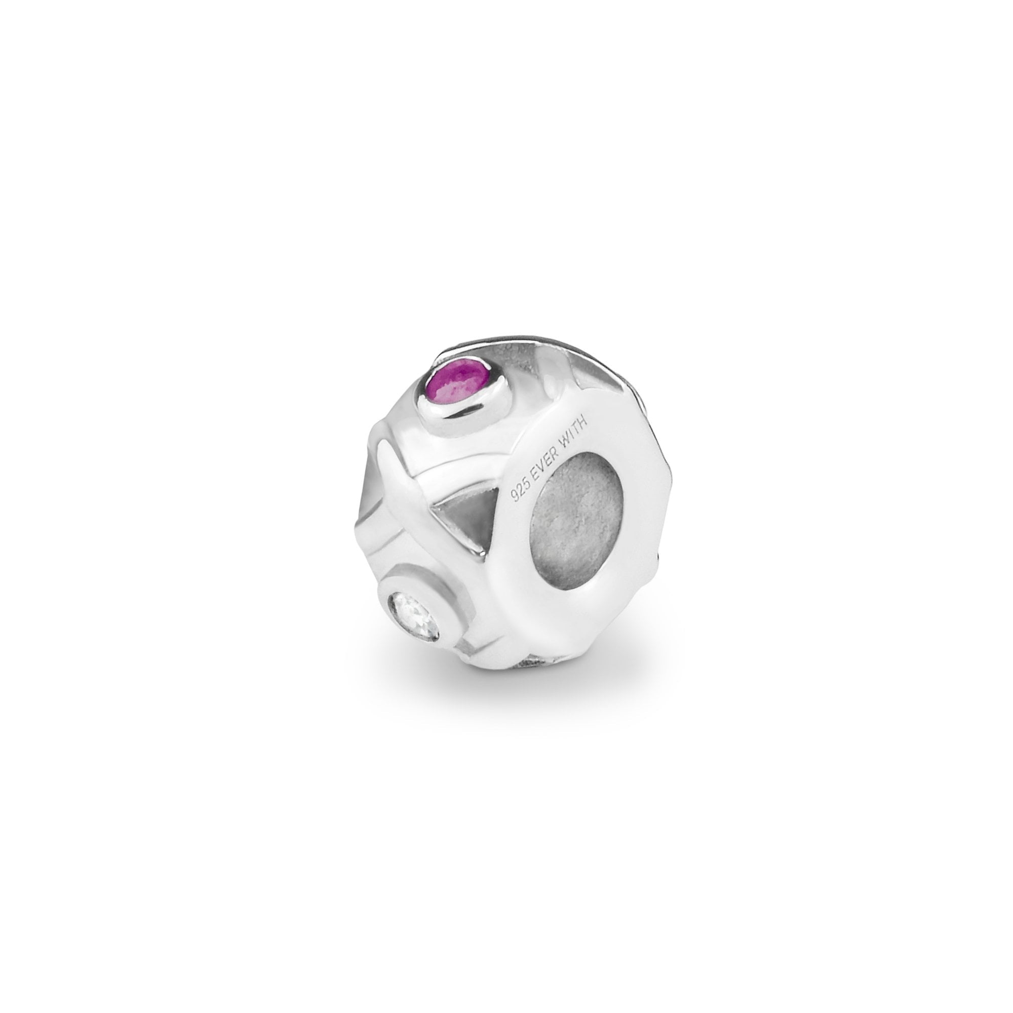 EverWith Peace Memorial Ashes Charm Bead with Fine Crystals - Sterling Silver - Pink
