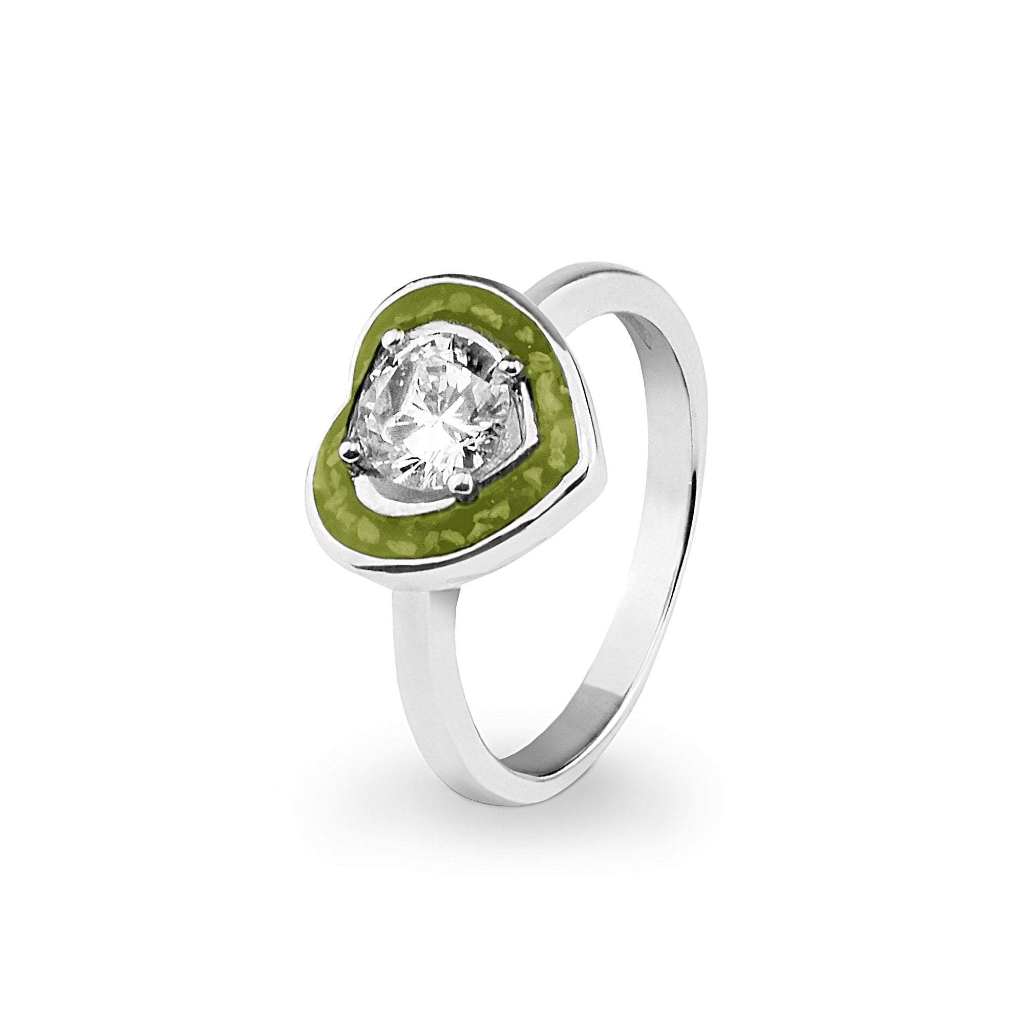 EverWith Ladies Beloved Memorial Ashes Ring with Fine Crystal - 9k White Gold - Green