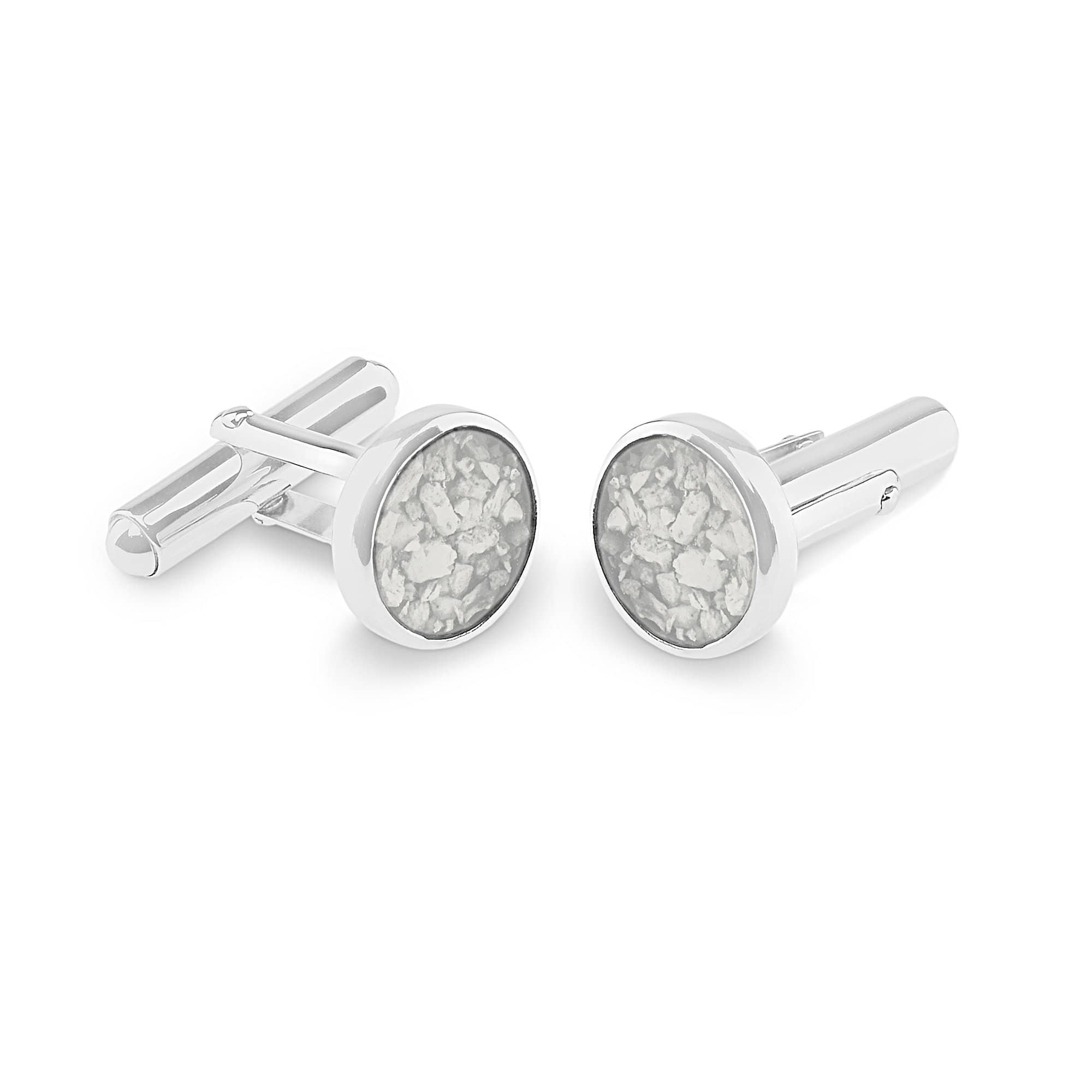 EverWith Gents Classic Round Memorial Ashes Cufflinks - Sterling Silver - White