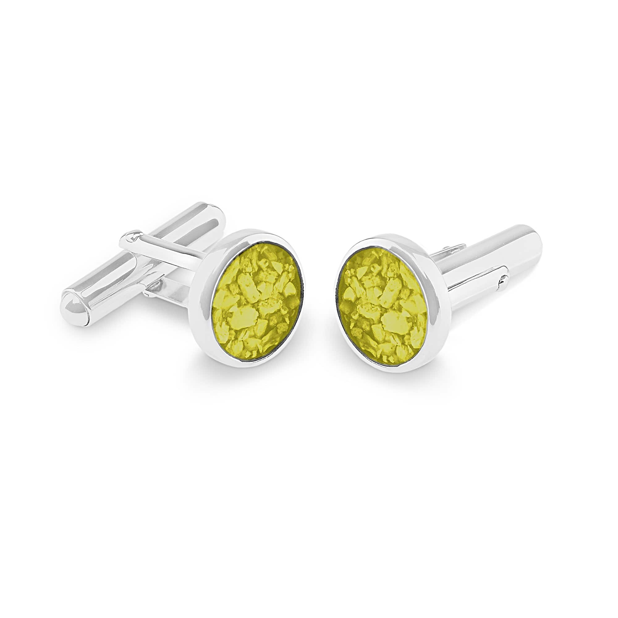 EverWith Gents Classic Round Memorial Ashes Cufflinks - 9k White Gold - Yellow