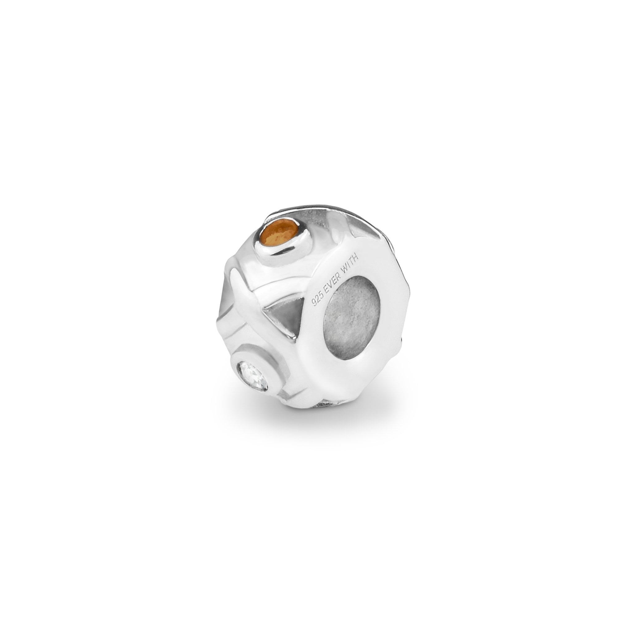 EverWith Peace Memorial Ashes Charm Bead with Fine Crystals - Sterling Silver - Orange