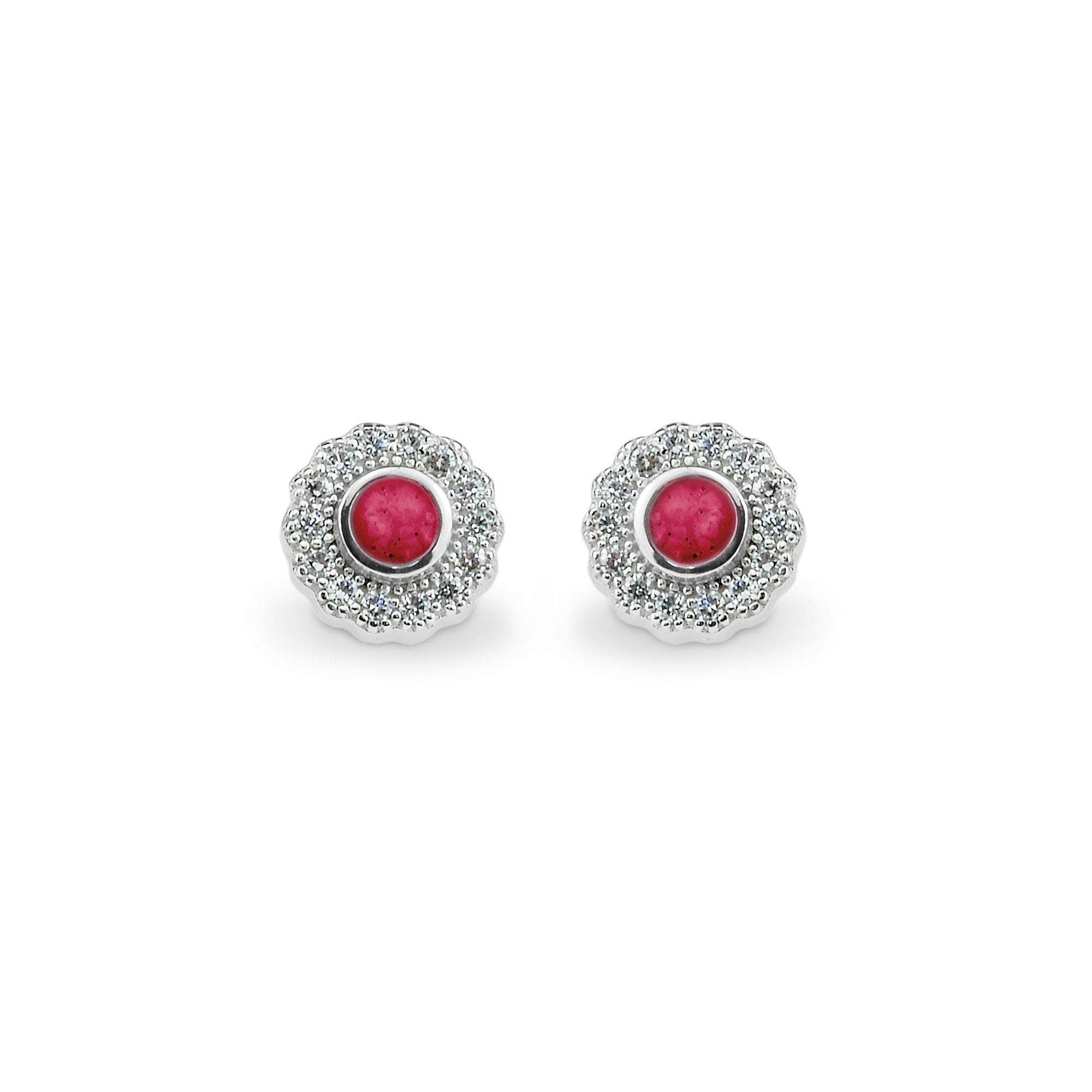 EverWith Ladies Petals Memorial Ashes Earrings with Fine Crystals - Sterling Silver - Red