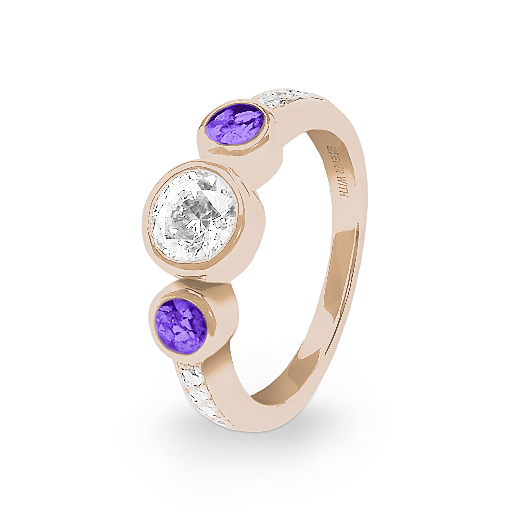 EverWith Ladies Jewel Memorial Ashes Ring with Fine Crystal - 9k Rose Gold - Purple